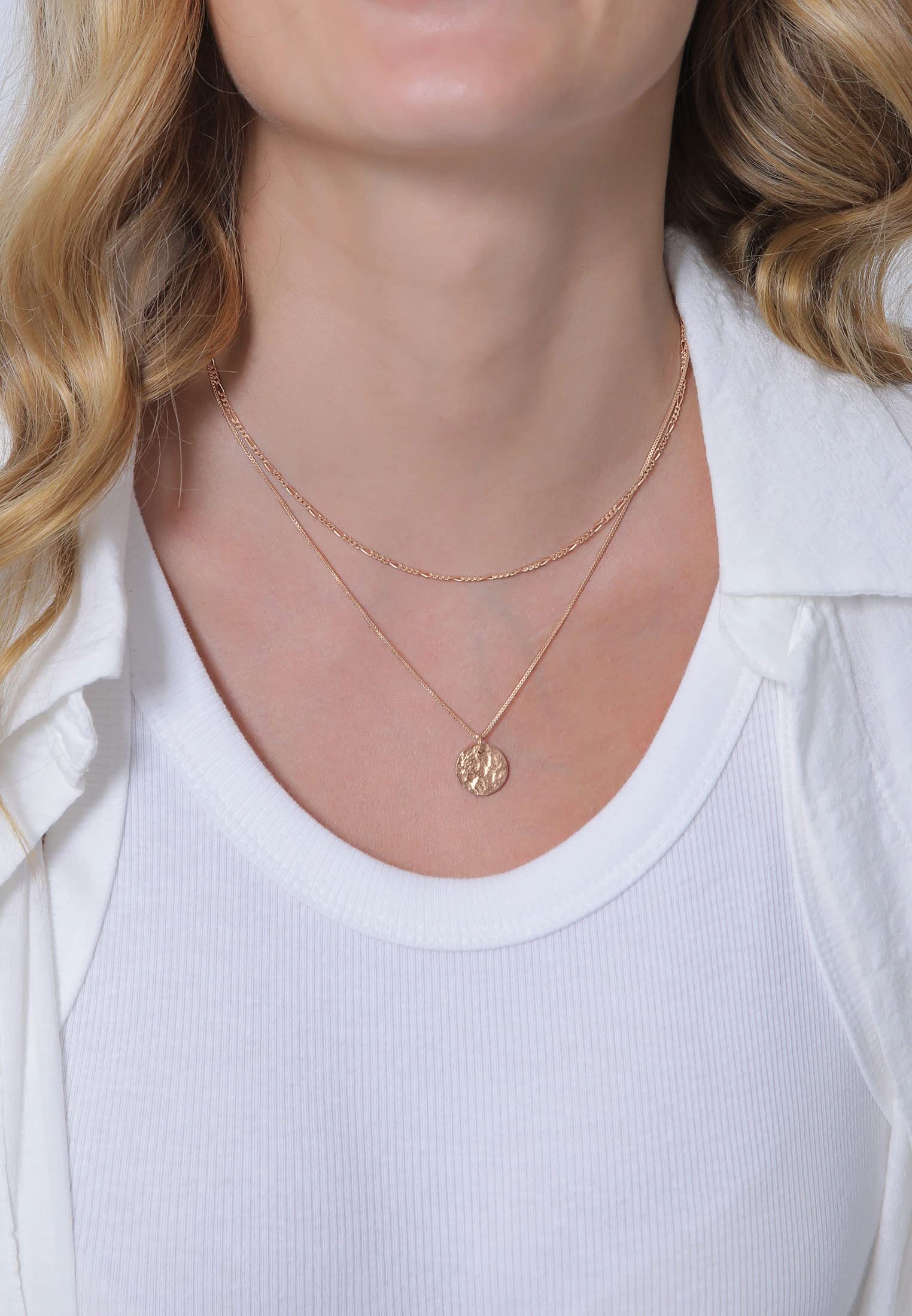 Elli Halskette Damen Layer Plättchen Anhänger Boho 925 Silber | Rosé Vergoldet
