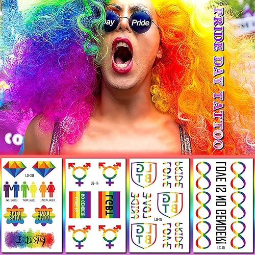 Miniatura 4 de Calcomanías de tatuajes temporales LGBT arcoíris para el Día del Orgullo, calcomanías de arte corporal para hombres y mujeres, decoración de cara,