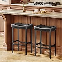 Vellorise 24 Inch Counter Height Bar Stools Set of 2 - Compact Faux Leather Stools for Small Spaces, 400lbs Capacity, Easy 15-Min Assembly, Black