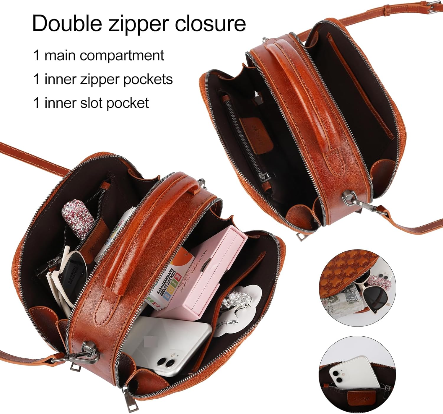 Purses for Women Genuine Leather Satchel Handbags Hand Painted Retro Top Handle Bags - Image 5