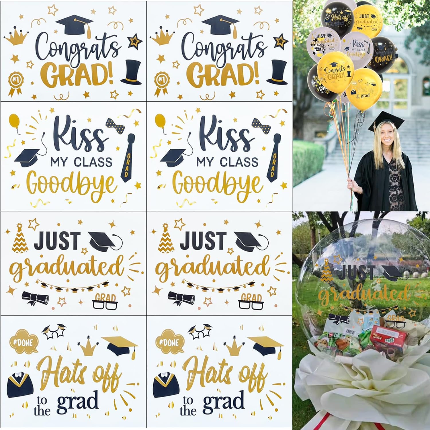 Amazon.com: Graduation Balloon Stickers Congrats Grad Decals 8 Pcs for ...