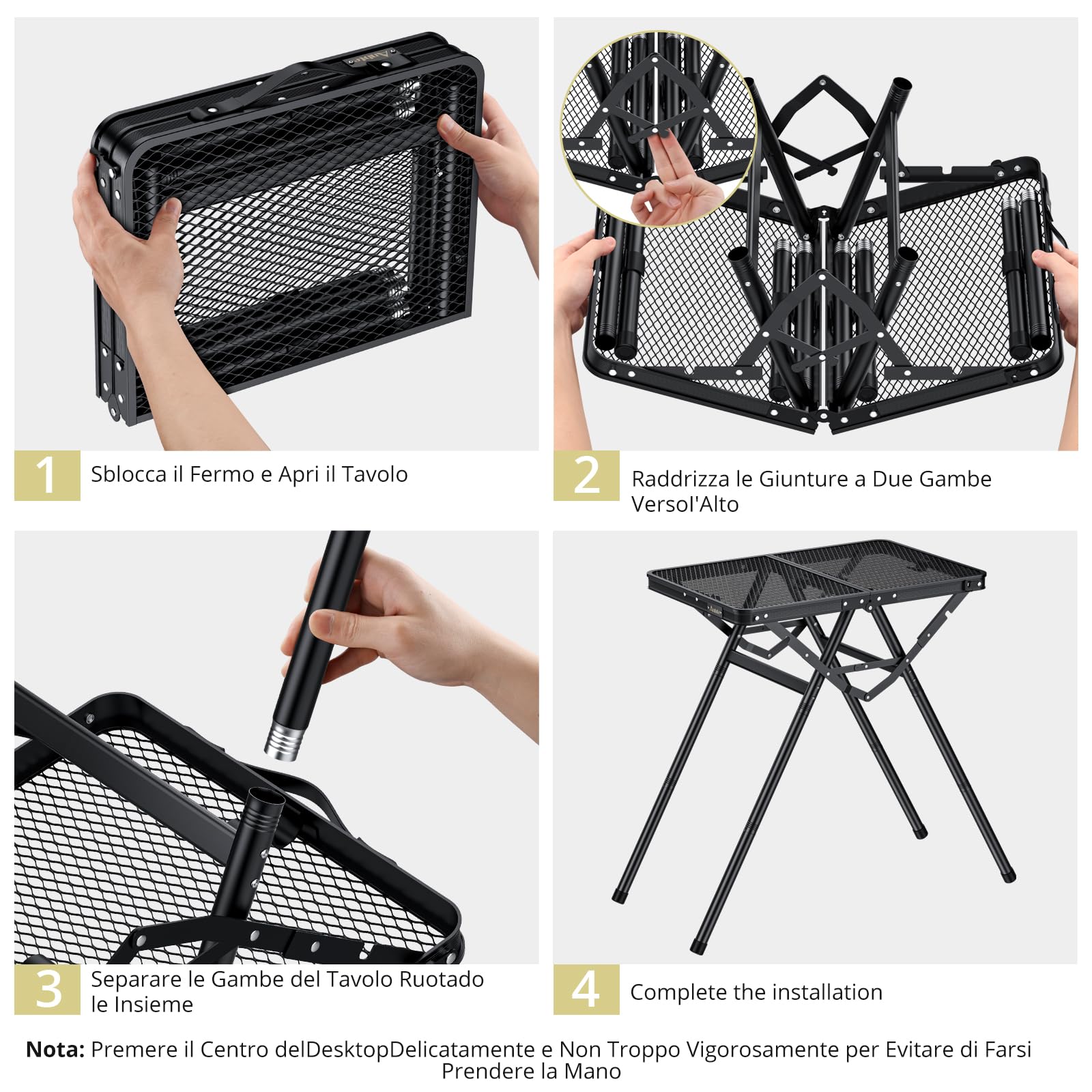 Anbte Tavolino X in Rete per Campeggio/Picinc/Balcone/Mercatini Tavolo Pieghevole Portatile 60 * 40 * 71 Multifunzione Tavoli da Caffè Salvaspazio Altezza in Alluminio-Nero