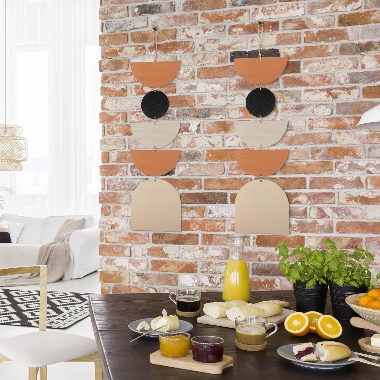 2 piezas de decoración de fase lunar ciclo lunar colgante de pared de fase de madera, decoración bohemia decorativa para sala de estar y dormitorio 6