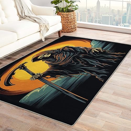 Miniatura 8 de Alfombra fantasma de 2 x 3 pies, alfombra de área de Halloween, alfombras espeluznantes para entrada, sala de estar, dormitorio, alfombra rosa y