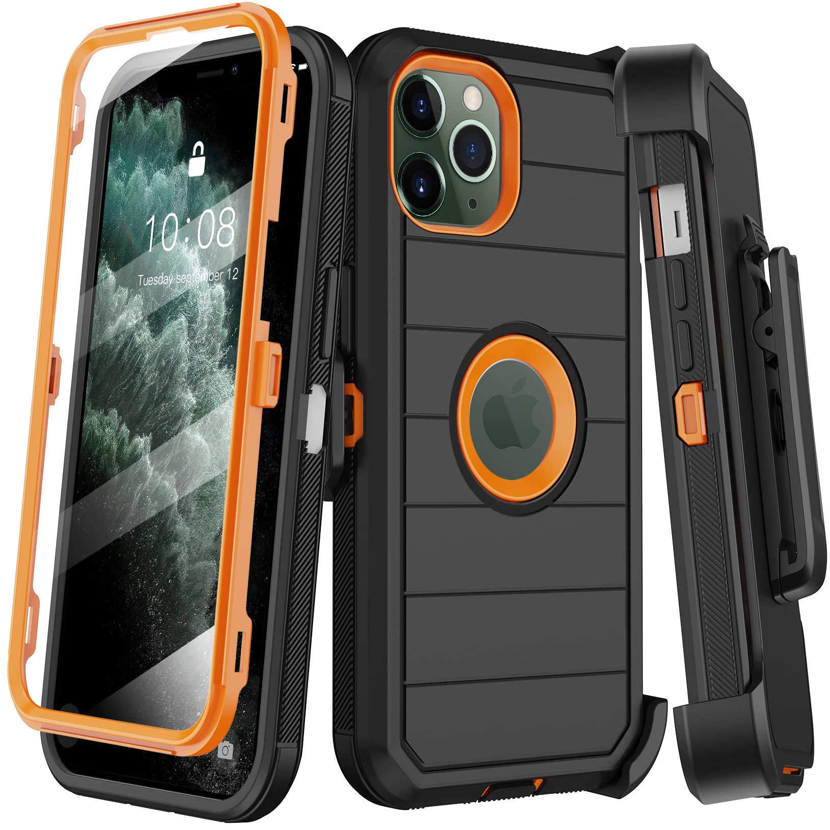 KECAI for iPhone 11 Pro Max Case with Belt Clip Holster,Built-in Screen Protector,Heavy Duty Shockproof Drop Protection Military Grade Durable Phone