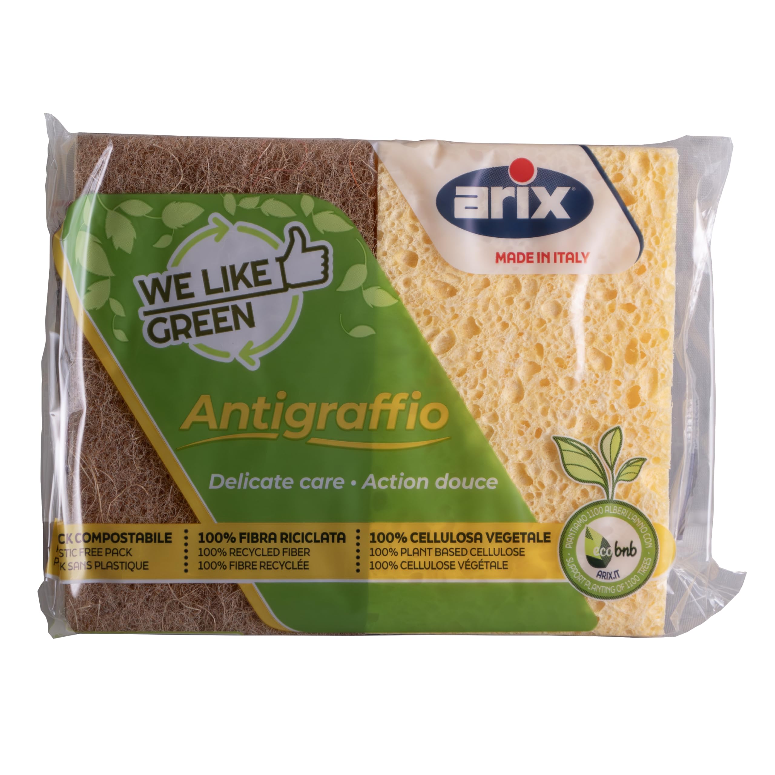 Arix We Like It Green 2 Pack Non Scratch Cellulose Sponge Scourers (x2)