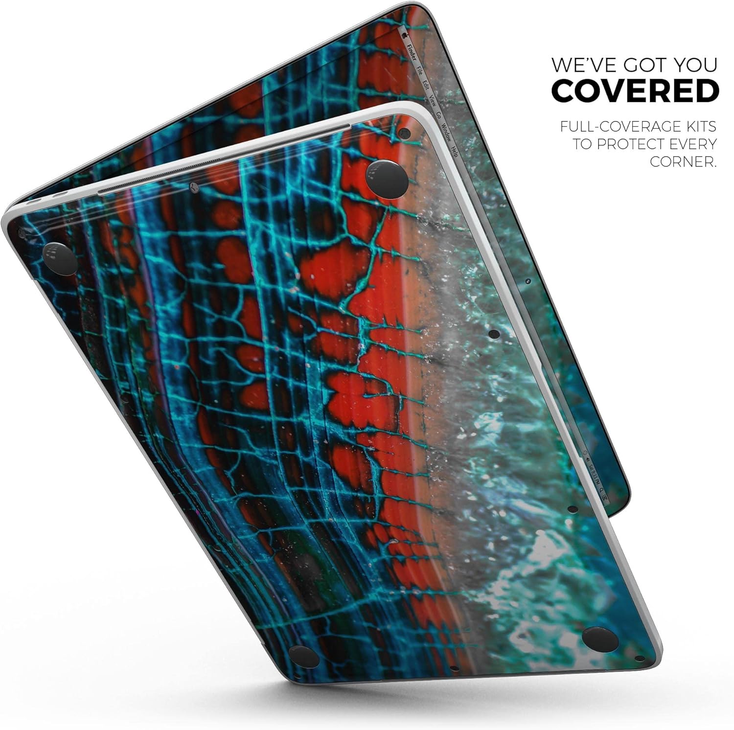 DesignSkinz - Teal Blue Red Dragon Vein Agate V2 - Full-Body Wrap Protective Decal Skin Kit Compatible with MacBook 14" Pro M1 (A2442)