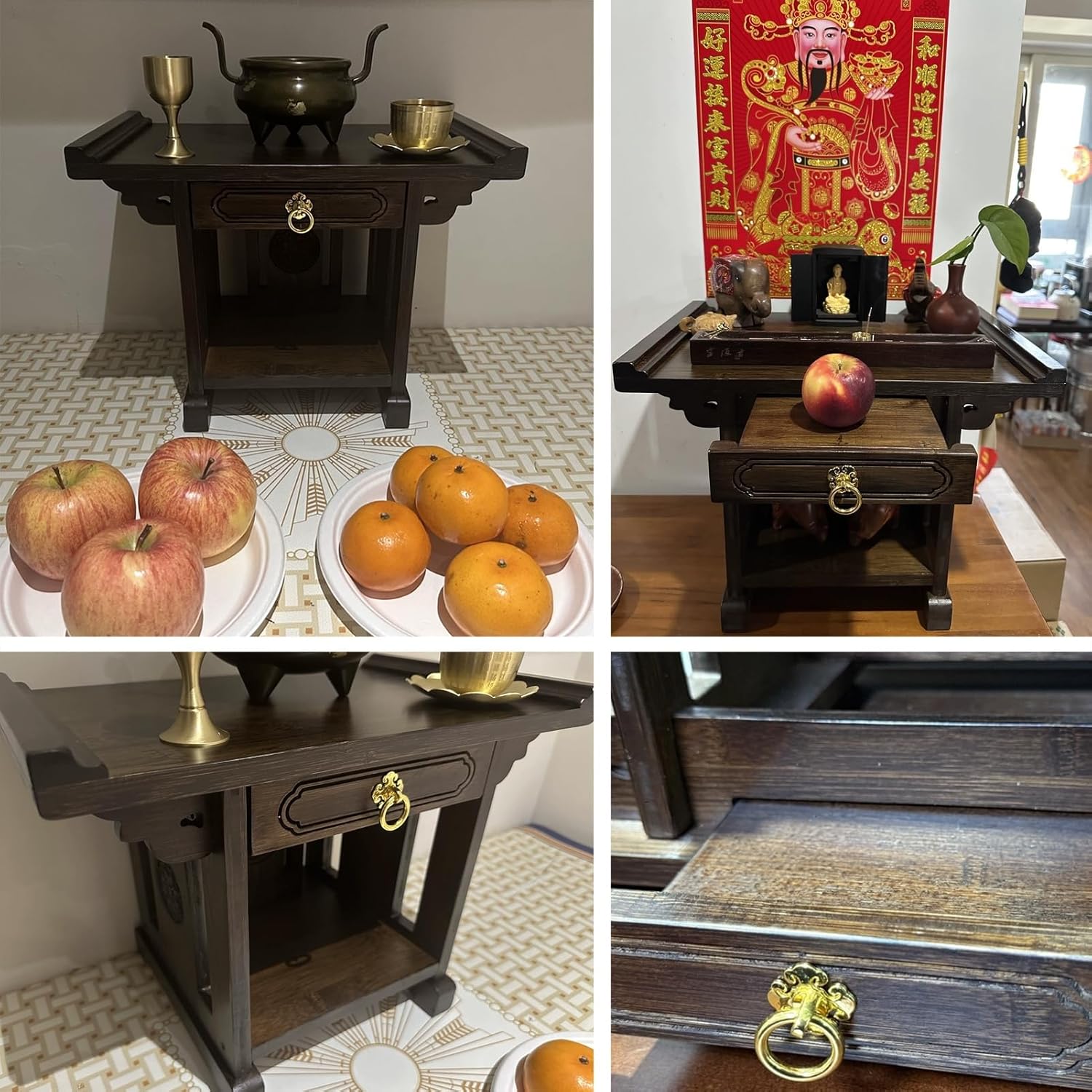 Personal Shrine Altar Table, Meditation Table with Storage, Bamboo Buddha Niche, Decorative Altar Cabinet, Household God of Wealth Offering Cabinet(40cm/15.7in)