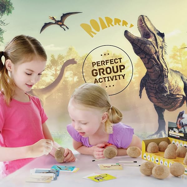 Dan&Darci Dino Egg Dig Kit - Break Open 12 Unique Dinosaur Eggs and Discover 12 Cute Dino Models - Archaeology Science STEM Gift in use