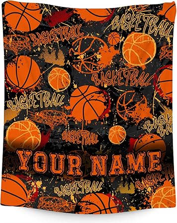 Custom Basketball Blanket, Cozy Soft Throw Gifts for Boys, Cool Orange Flannel Throw Blankets for Bed Travel, 50x60 Inches