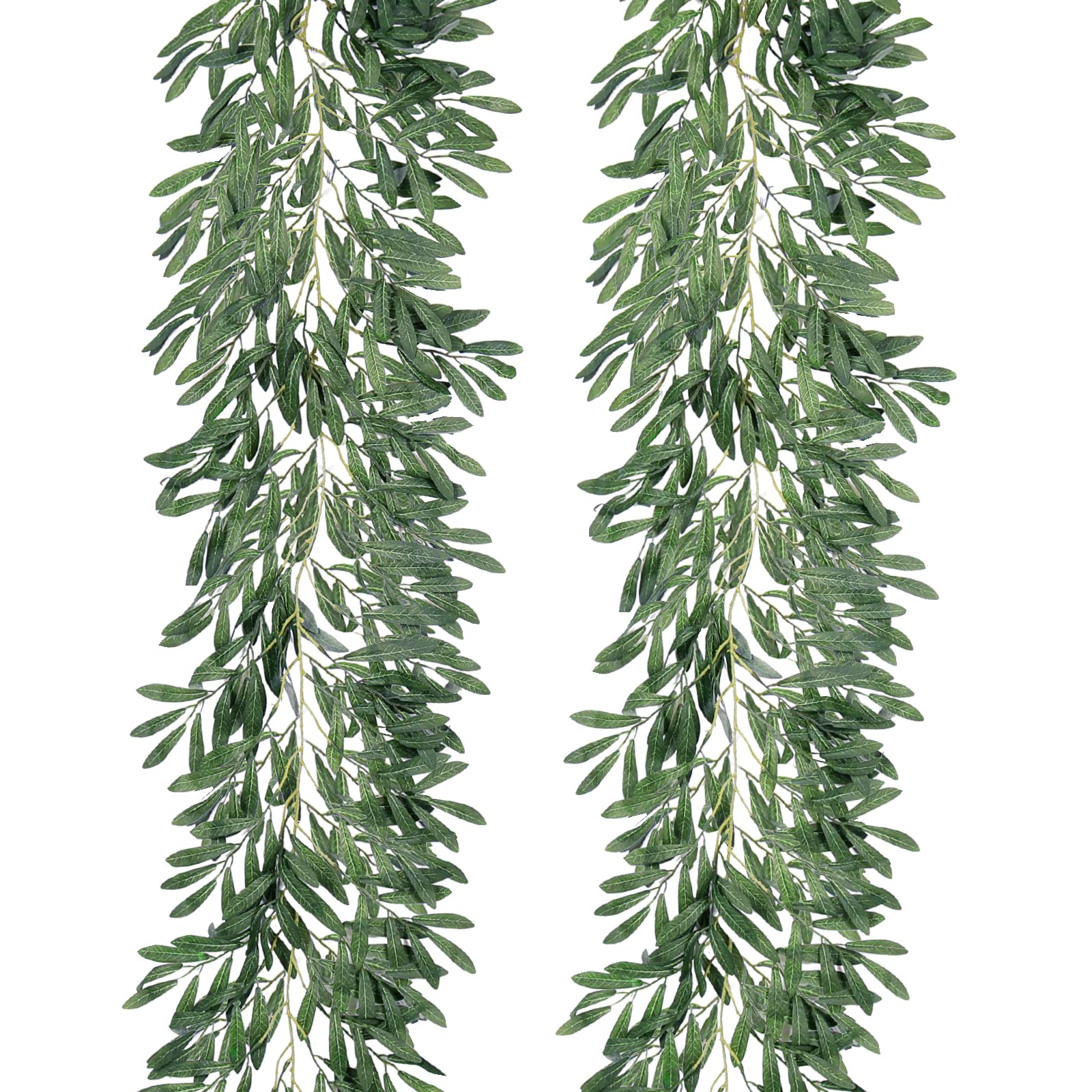 Photo 1 of RECUTMS 2Pc Artificial Silk Olive Leaves Vines Garland 6.2Ft Green Rattan