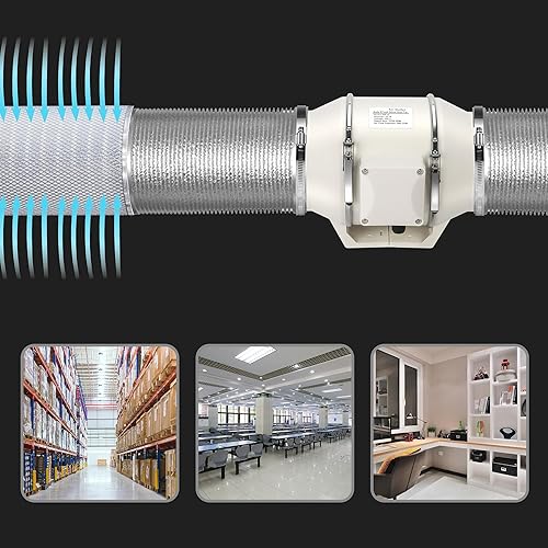 Miniatura 3 de Nalle Ventilador de conducto en línea de 75 W, 390 CFM, ventilador de escape de ventilación de 6 pulgadas, motor de cobre silencioso eficiente para