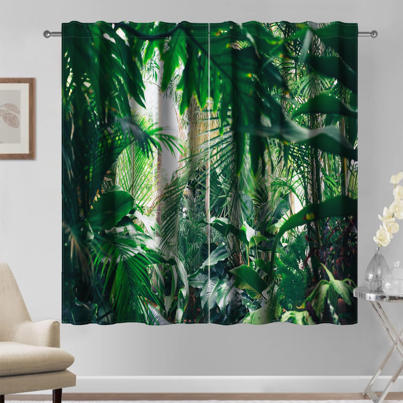 Kzzfqxb 117x229cm Curtains 2 Panels, Refreshing Lush Bush Jungle Green Plants Palm Trees Banana Leaves in Sunlight Rod Pocket Window Drapes, Fresh Vigor Decor for Bedroom Living Room