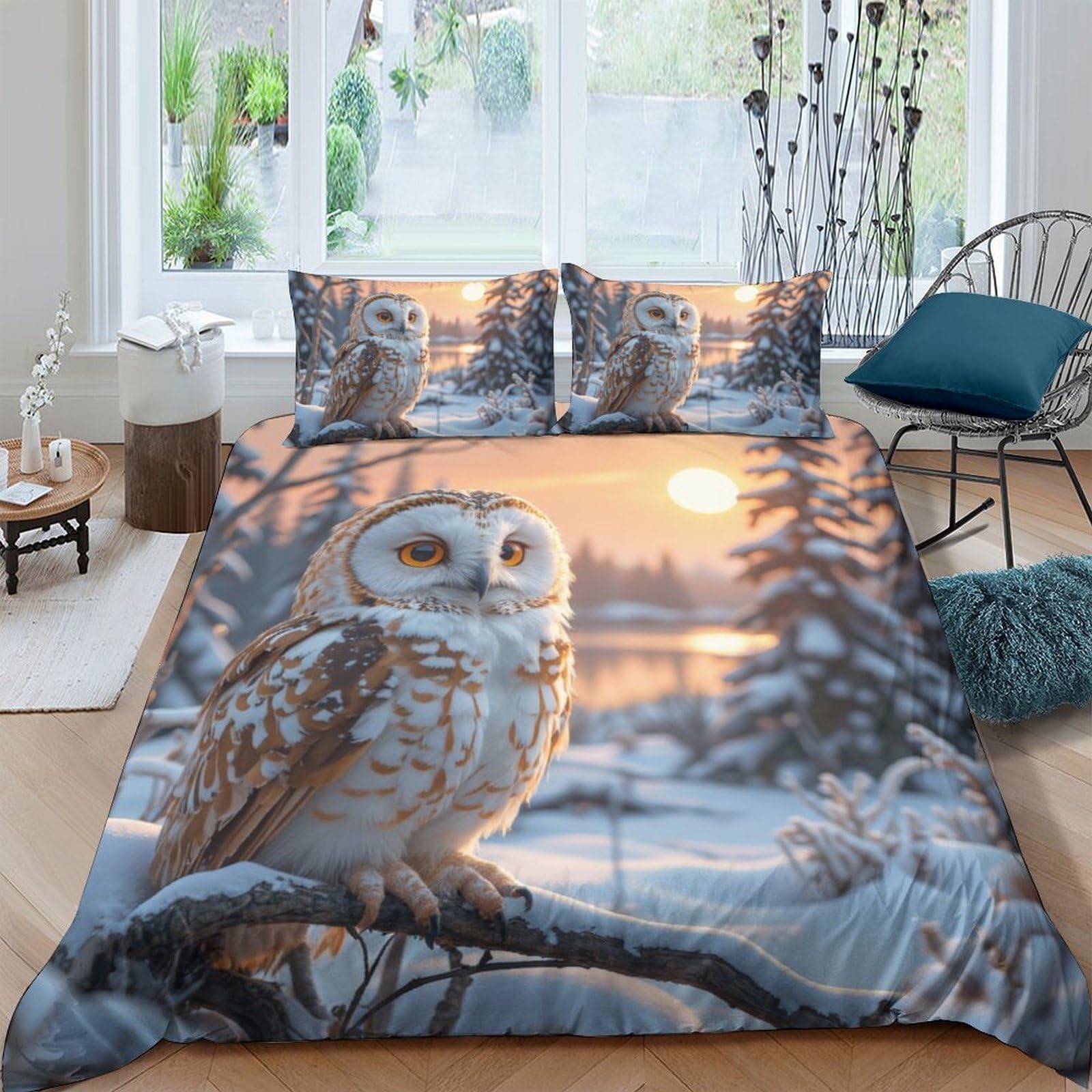 Ctjqhvkz Style-2 3D Printed Owl Sunset Fitted Sheet Microfiber Non-Slip Nature Forest Mattress Cover For Bedroom Decor Single（135X200cm）