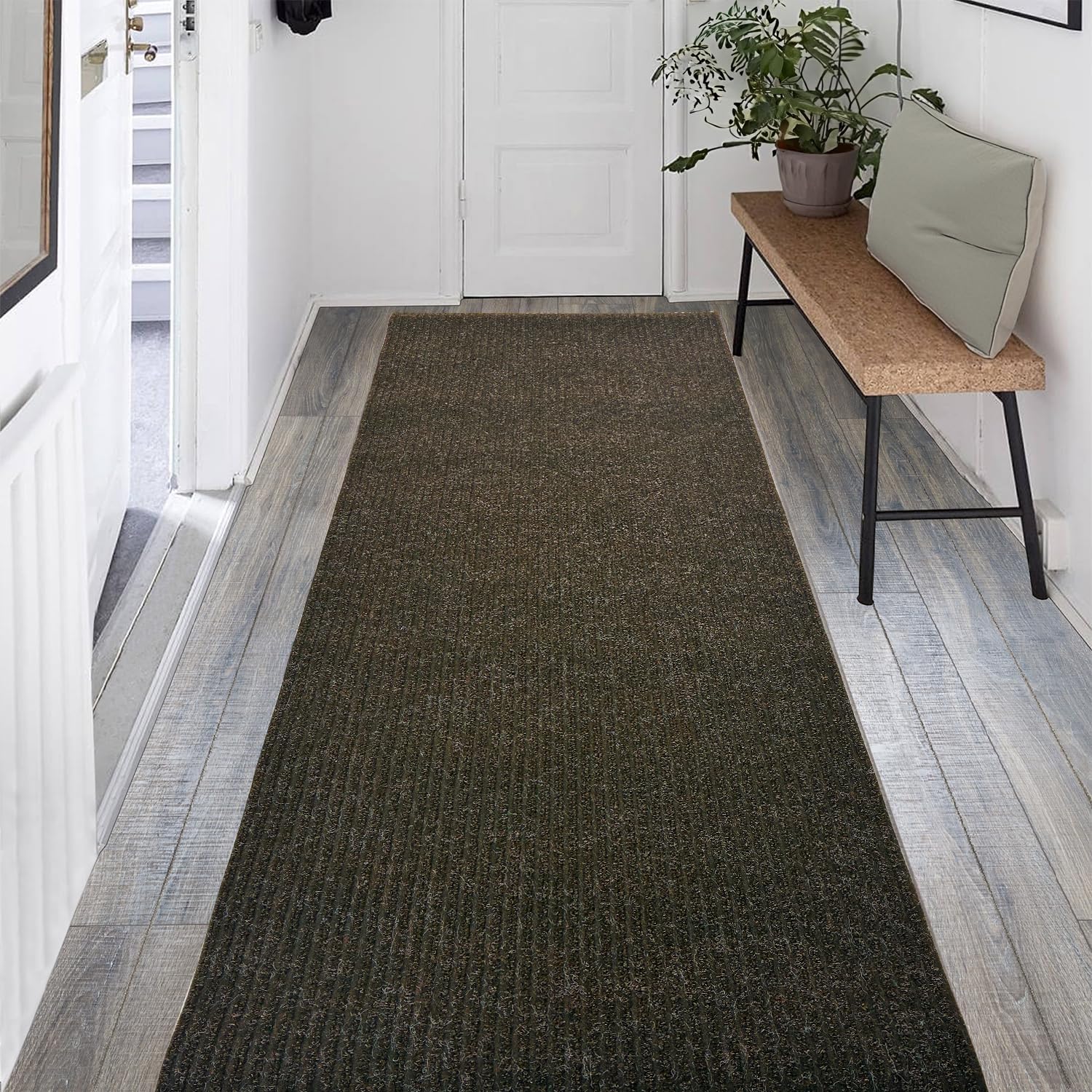 RugStylesOnline Tough Collection Custom Size Roll Runner Brown 27 in or 36 in Wide x Your Length Choice Slip Resistant Rubber Back Area Rugs and