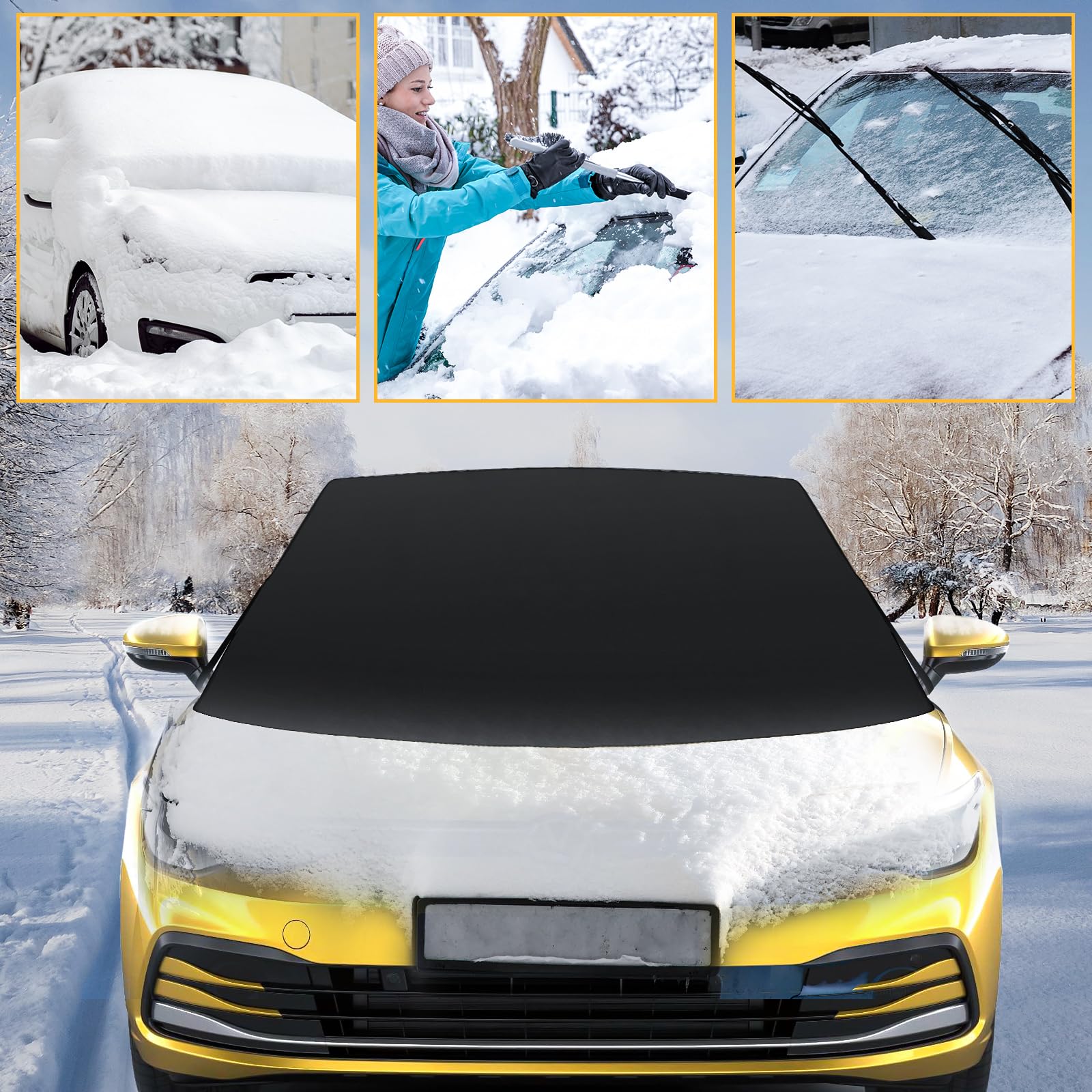 Couverture Pare Brise Voiture, Fixation magnétique Pliable Amovible Couverture Contre la Neige, Protege Pare Brise Givre，Protection Contre la Neige, Le Gel et Le Soleil