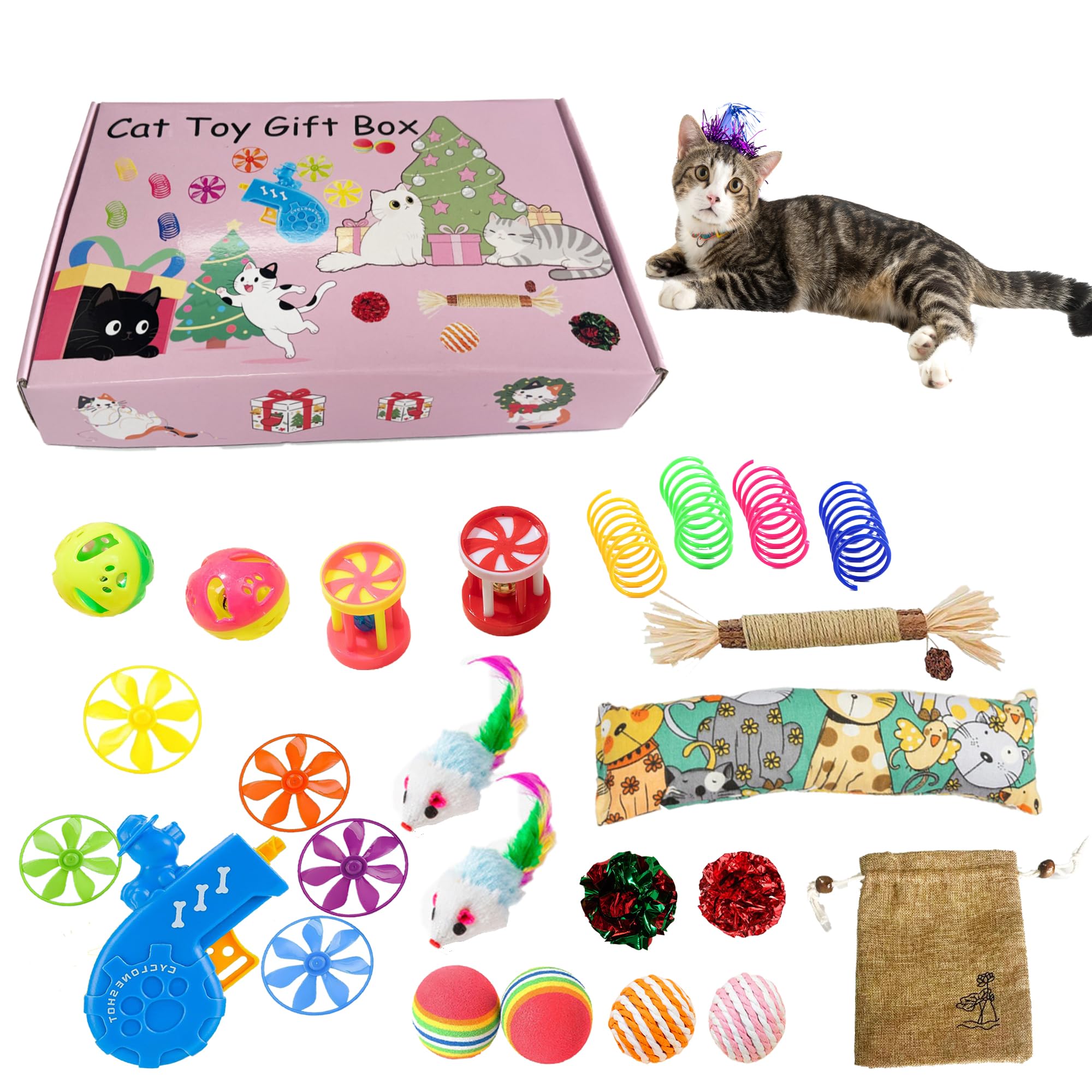 Confezione da 25 giocattoli per gatti alla rinfusa per gattini, divertenti e interattivi, tra cui arcobaleno a molla increspata per Indo