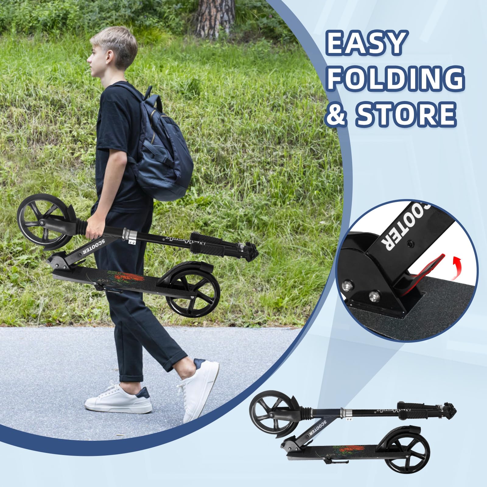 Nattork Trottinette pour enfants de 6 ans et plus, adolescents et adultes – Capacité de poids de 100 kg, amortisseur avant et guidon réglable – Roulement fluide avec roues robustes de 20,3 cm, idéale