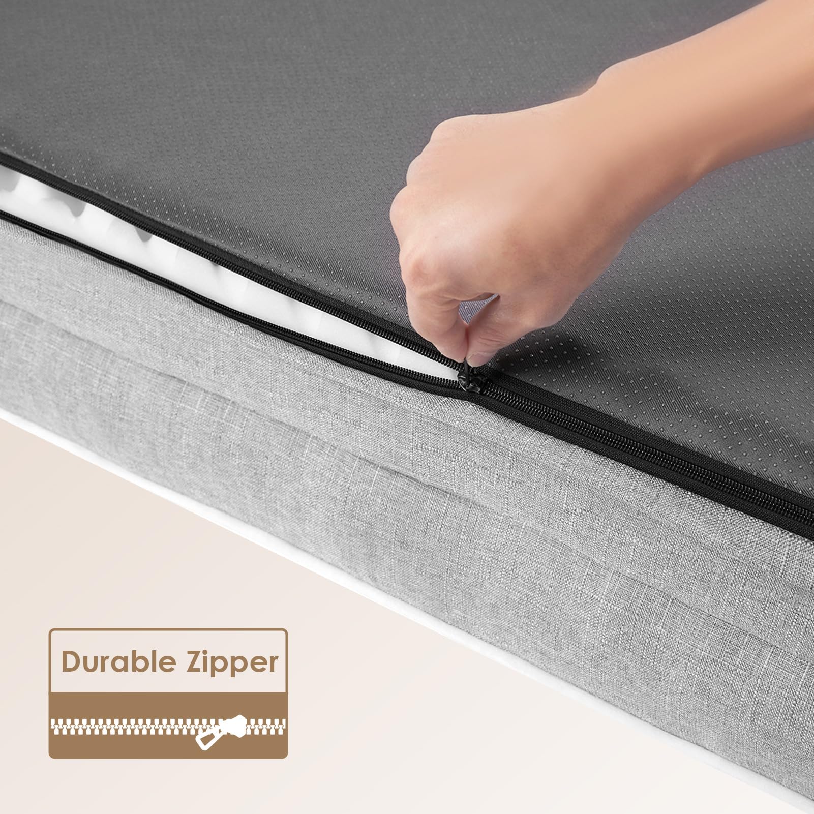 EHEYCIGA Dog Bed Cover Replacement for Large Dog Bed, Waterproof Washable Removable Cover for Orthopedic Memory Foam Dog Sofa, Non-Slip Bottom, Grey, Cover Only - image 5