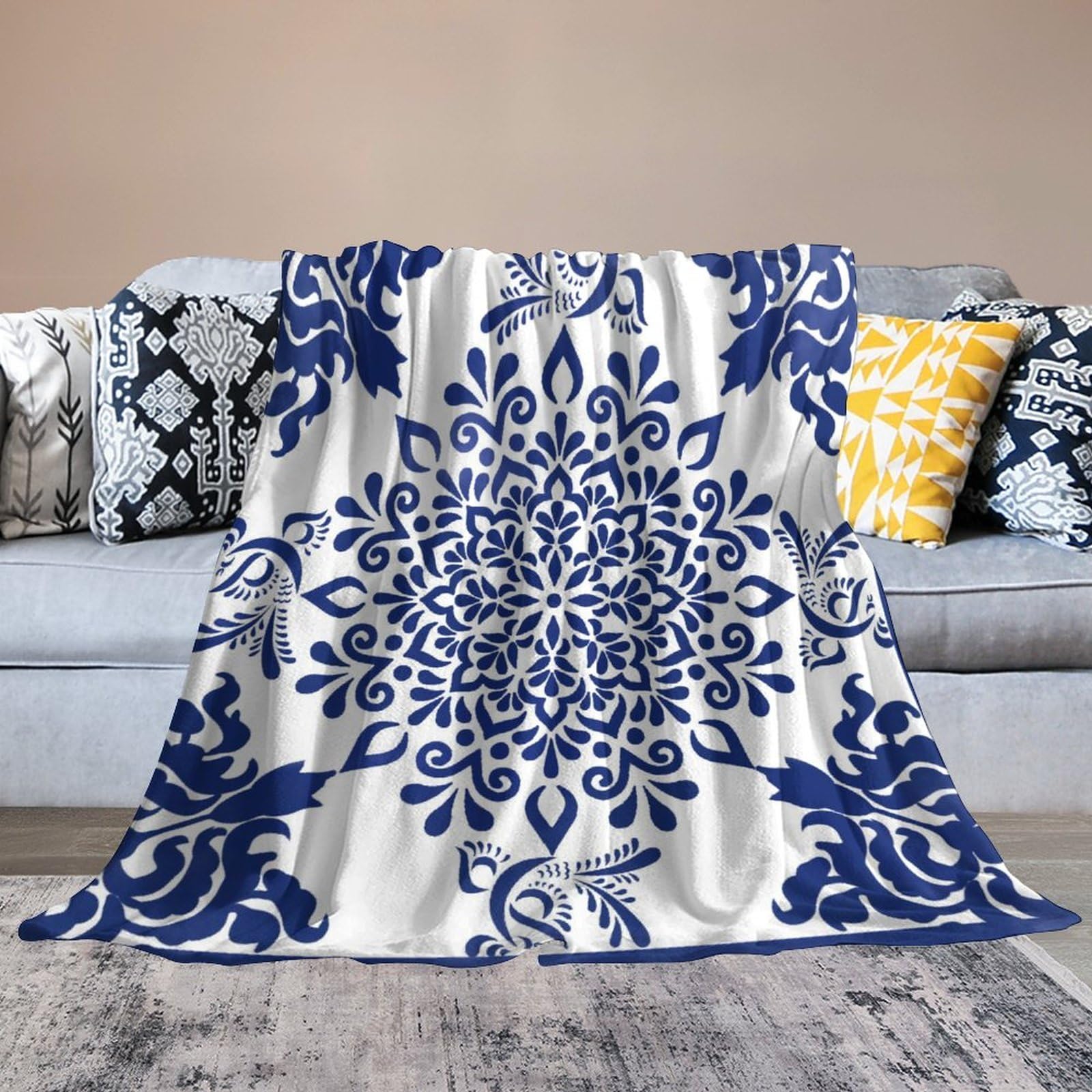 40x50in Flannel Fleece Throw Blanket for Couch Office Bed Chinese Classical Style Blue And White Porcelain Print Lightweight Plush Fuzzy Cozy Soft Blankets And Throws for Kids All Season Use - Image 6
