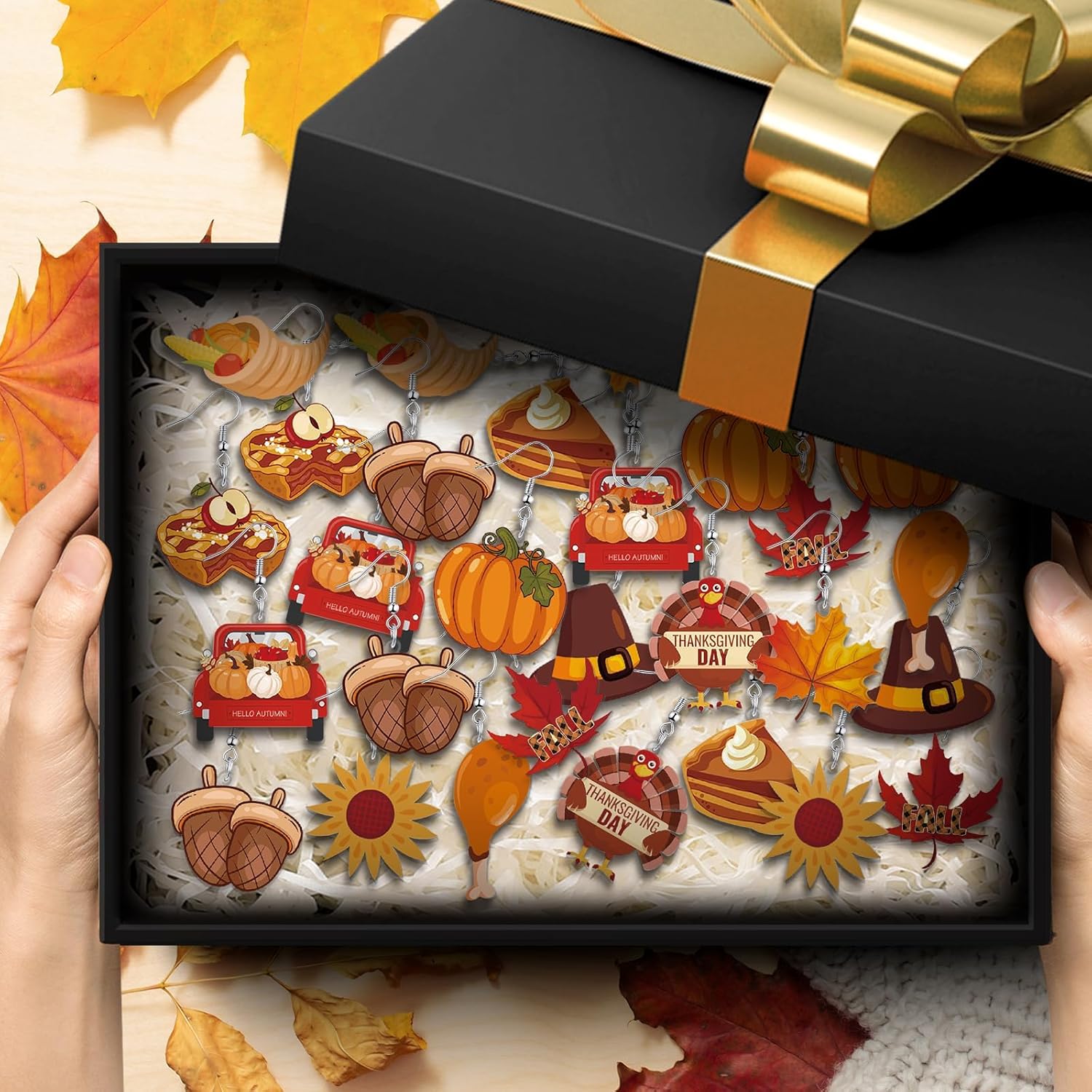 12 Pairs Thanksgiving Fall Earrings for Women Leopard pumpkin Maple Leaf Turkey Sunflower Pine Cone Drop Dangle Earrings Set Autumn Thanksgiving Jewelry Gifts - Image 7