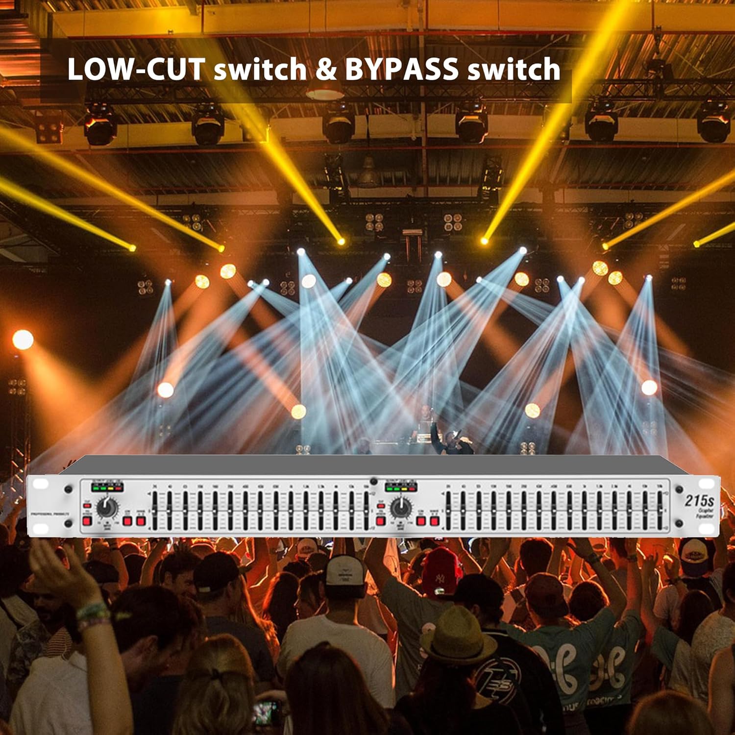 215S Stereo Equalizer, Professional Graphic Equalizer for Home Stereo, Home Audio System, Dual Channel 15-Band Pro DJ Equalizer, Noise Reduction, Rack Mount