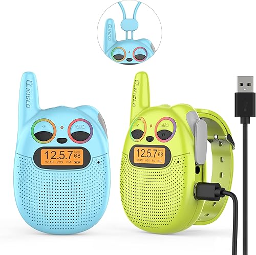 Qniglo Walkie Talkies para niños recargables, paquete de 2 unidades, regalos de cumpleaños de Navidad, juguetes para niños de 3 a 12 años, de largo
