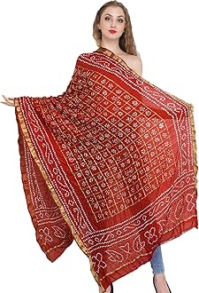 Bandhani Tie-Dye Gharchola Dupatta from Jodhpur with Golden Thread Weave