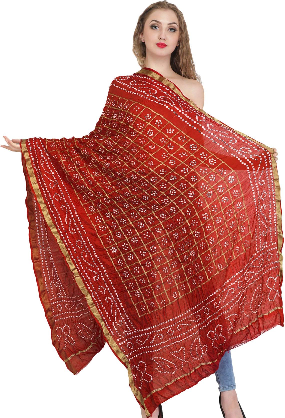 Bandhani Tie-Dye Gharchola Dupatta from Jodhpur with Golden Thread Weave
