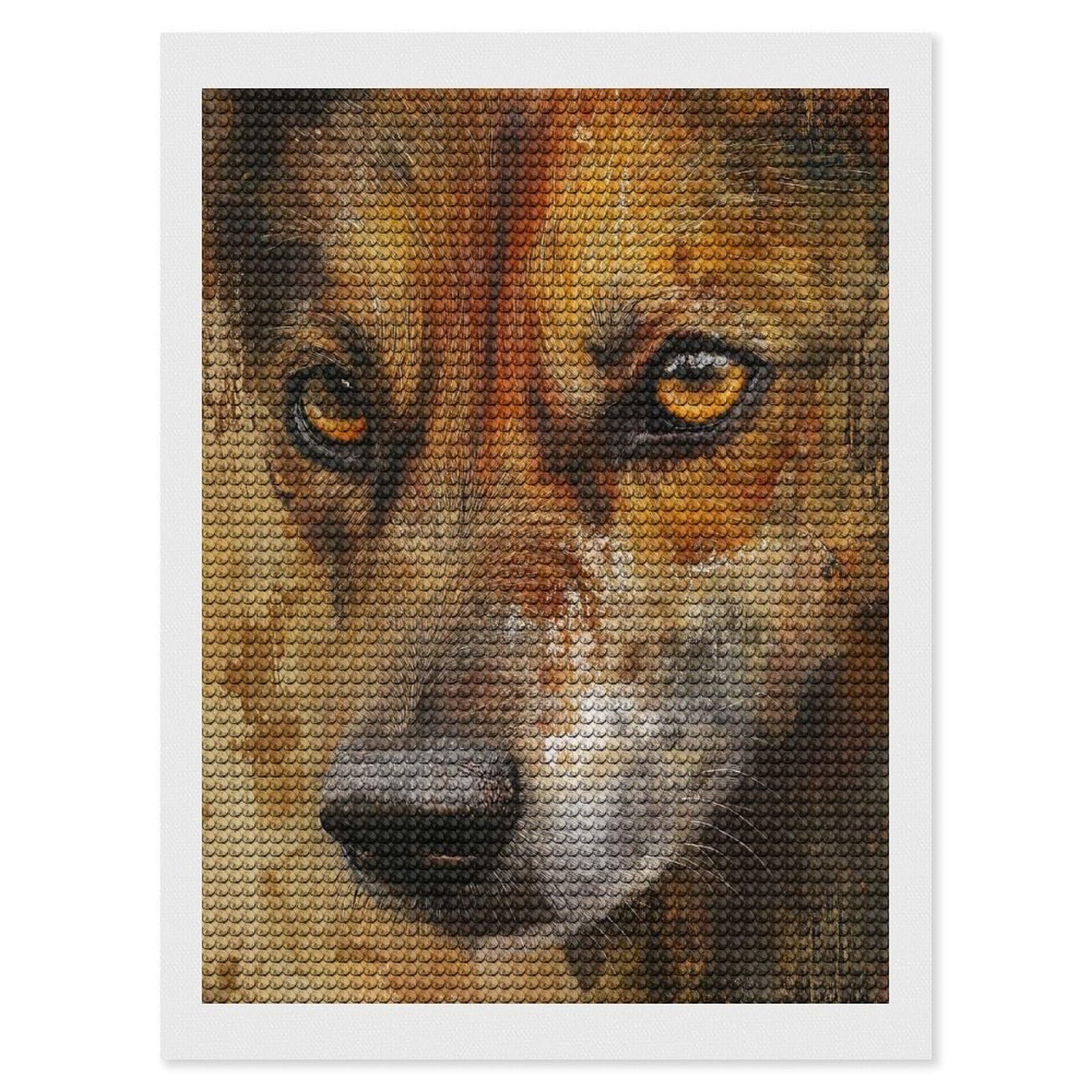 Junmoney Wolf Portrait(2) Crystal Diamond Art Kit 12"x16", Stress Relief Craft, Decorative Artwork, Vintage Style Decor, Birthday Gift