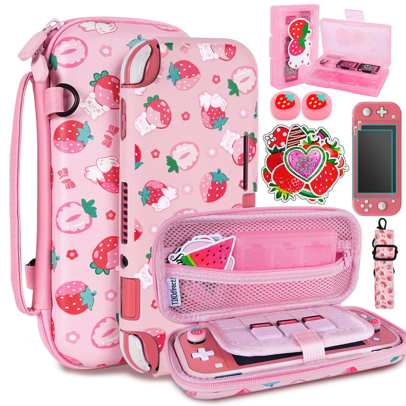 TIKOdirect Étui de transport pour Switch Lite, joli sac de voyage portable résistant aux chocs avec étui de protection souple, protecteurs d'écran, capuchons mignons pour les pouces et étui de cartes