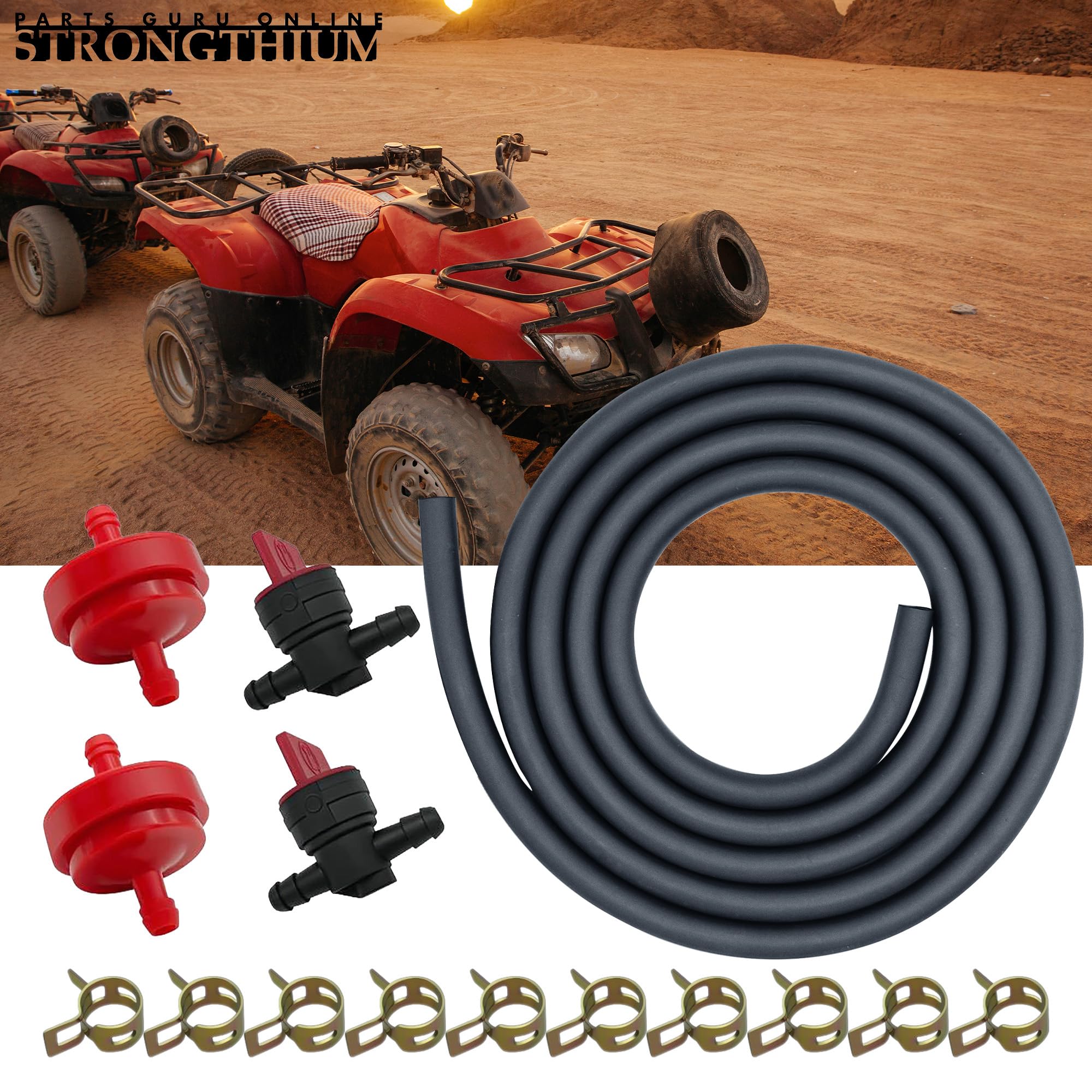 STRONGTHIUM Kit de manguera de combustible de 1/4 para Briggs and Stratton MTD Craftsman Troy Bilt Cub Cadet con 1/4 abrazaderas de gas válvula y filtros