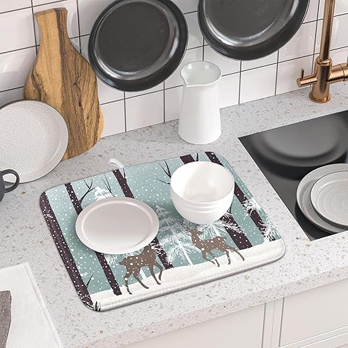 Vista 607 de Daisy On Old - Tapete de secado de platos de madera para encimera de cocina, tapete de secado de madera turquesa de 18 x 24 pulgadas con tapete