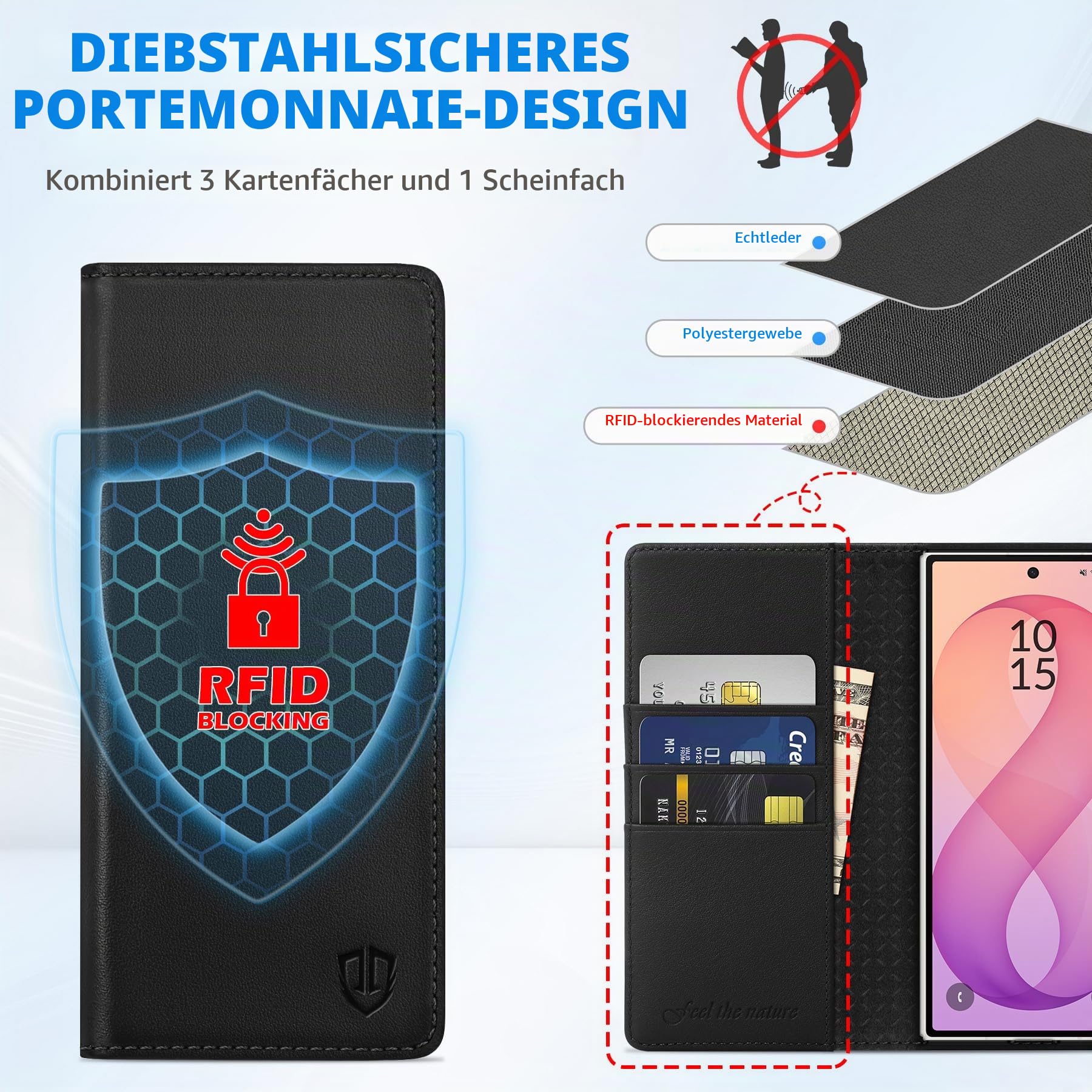 SHIELDON Echtleder Hülle für Galaxy Z Fold 8 Ultra 8,0" 2026 5G, Schwarz