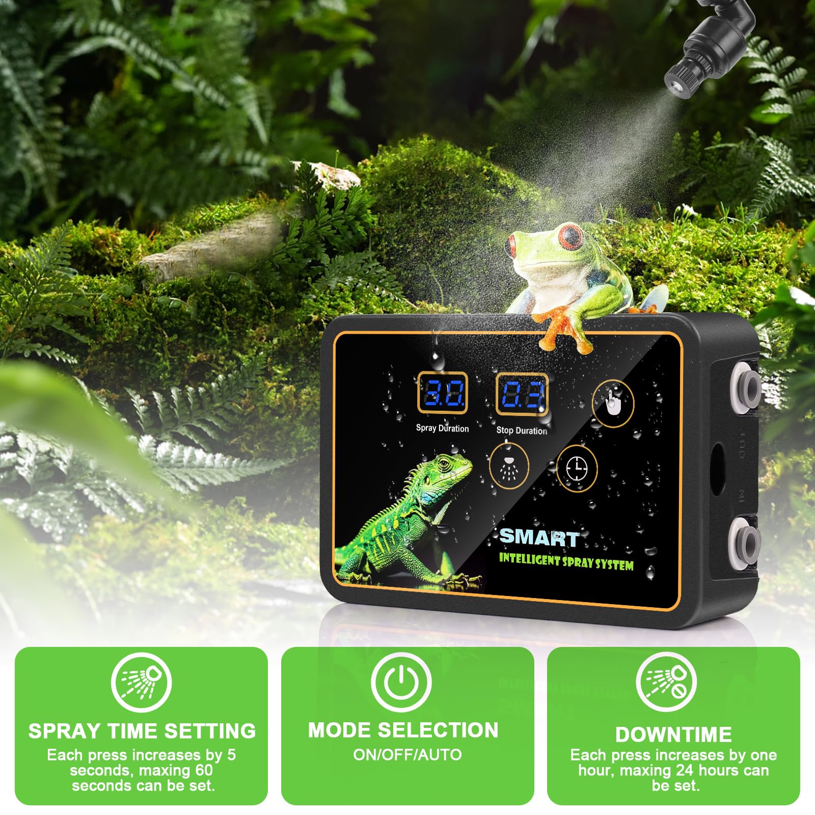 Glovios Intelligent Irrigation System, Terrarium Humidifier with Timer and Nozzles, 360° Adjustable, Terrarium Humidifier, Nebulizer, Terrarium for Amphibians, Reptiles and
