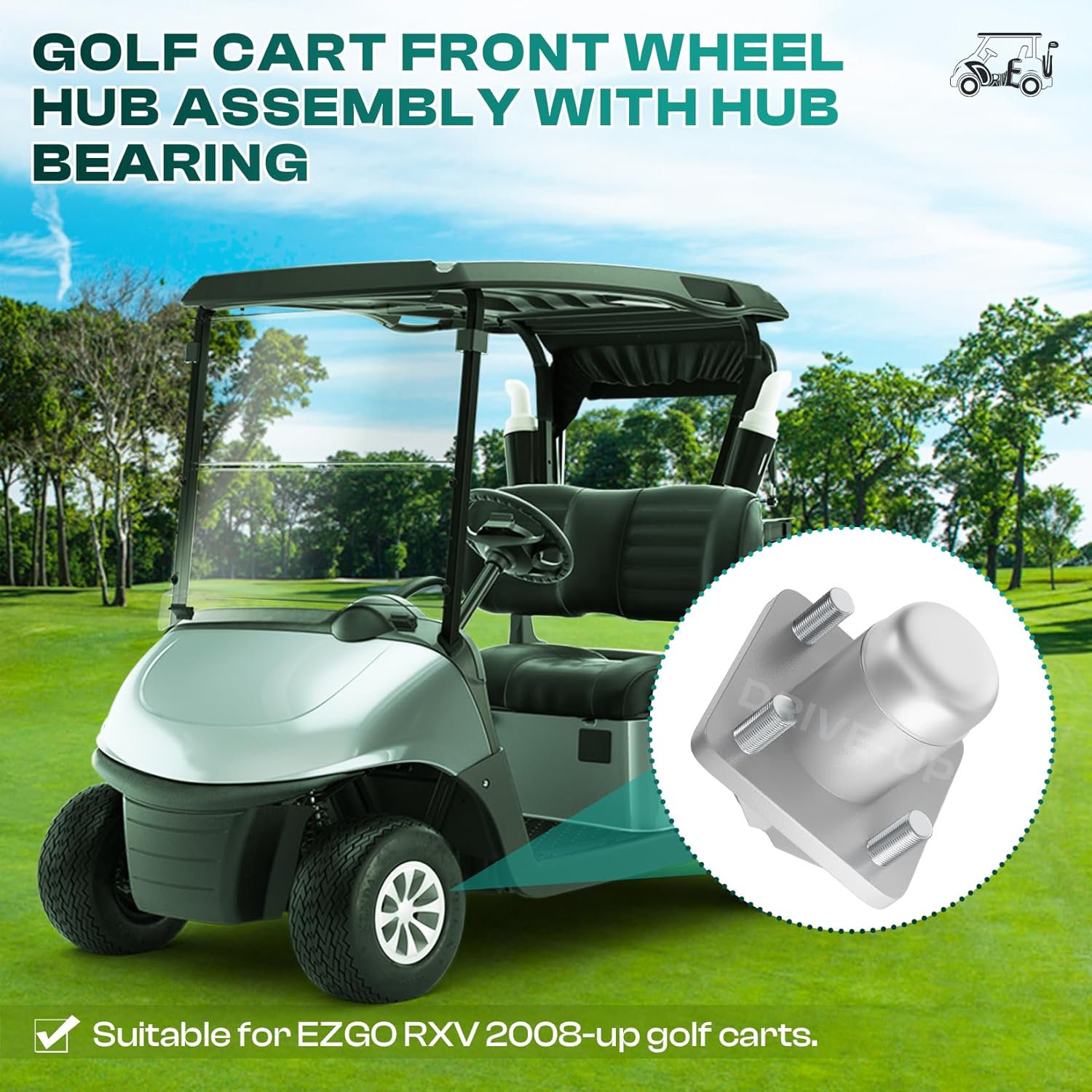 DRIVE UP Golf Cart Front Wheel Hub Assembly with Hub Bearing Fits EZGO RXV 2008-Up Models OEM 609603(2Pcs)