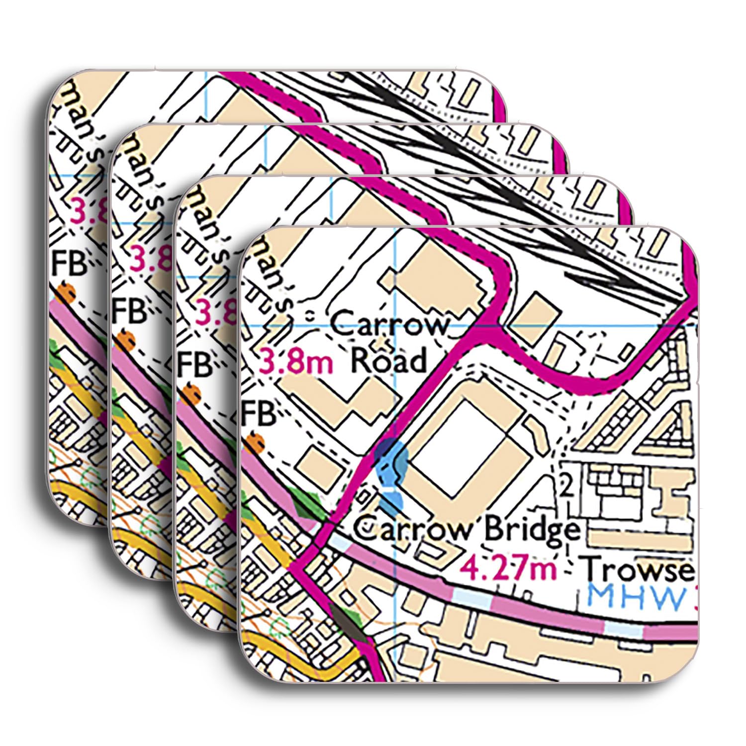 Norwich Stadium Map Coaster Set, Norwich Map Set of 4 Coasters, Coaster Gift Set for Norwich Supporter