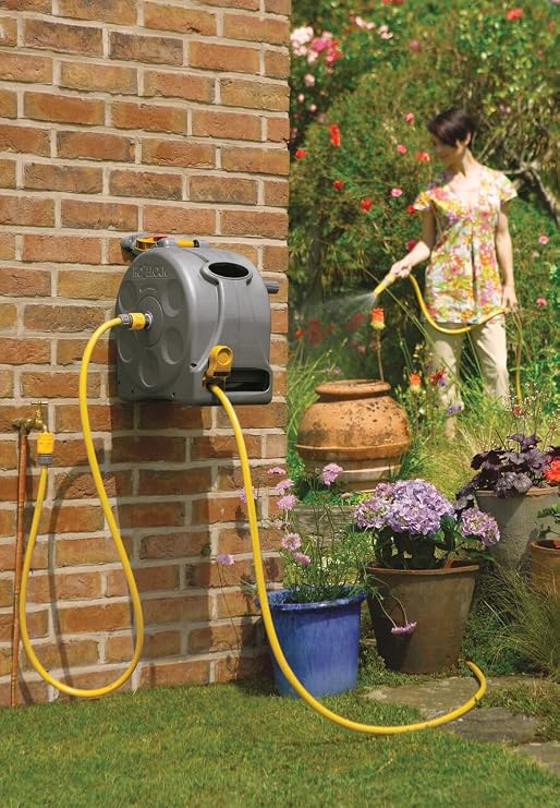 Hozelock Compact 2in1 Reel with 25m Hose & Multi Spray Watering Gun Starter Set