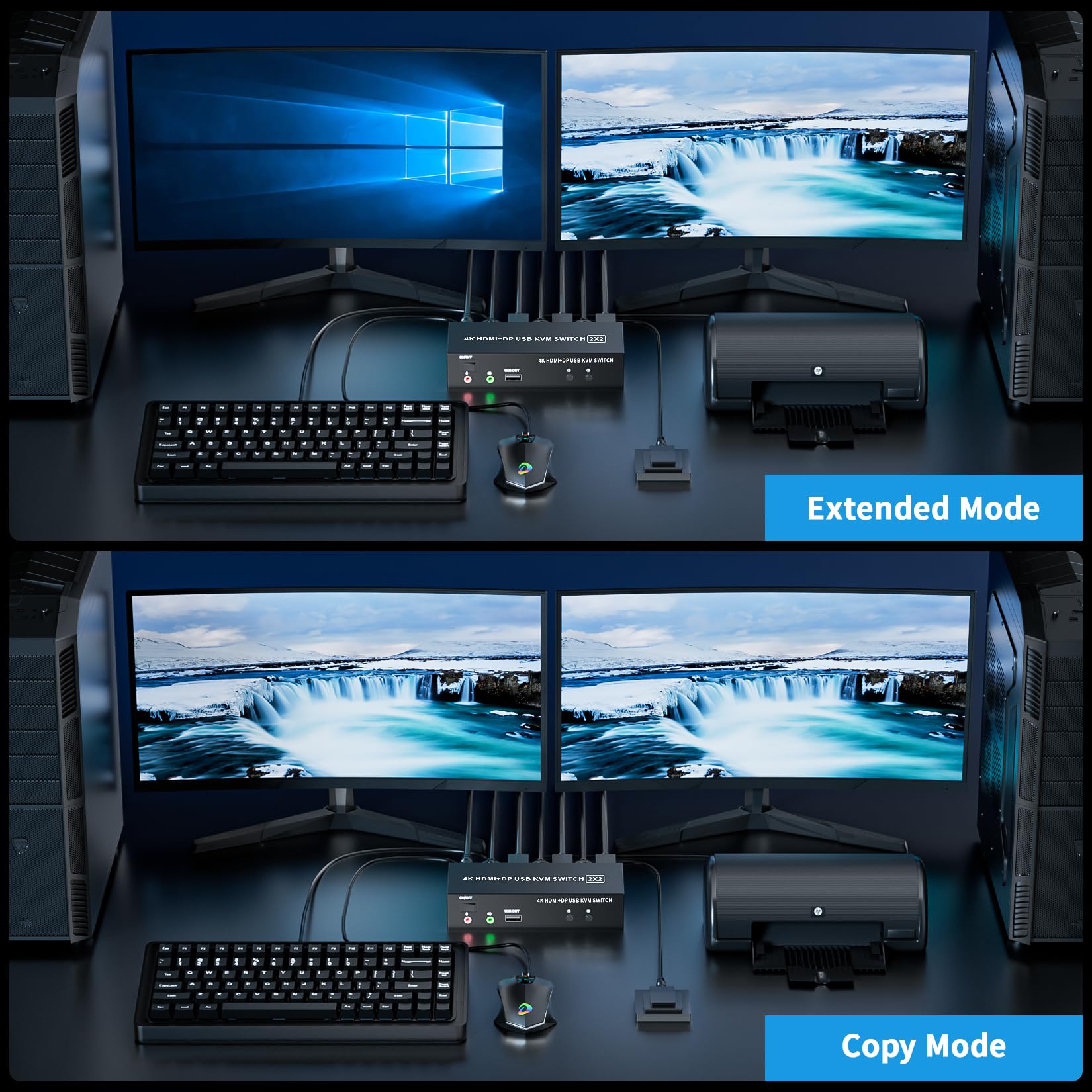 HDMI Displayport KVM Switch 2 Computer 2 Monitor 4K@60Hz 2 Porte HDMI+DP KVM Switch Dual Monitor con 4 Hub USB 2.0, Dual Monitor Displayport KVM 2PC Condividi 1 Set di tastiera, mouse e 2 monitor