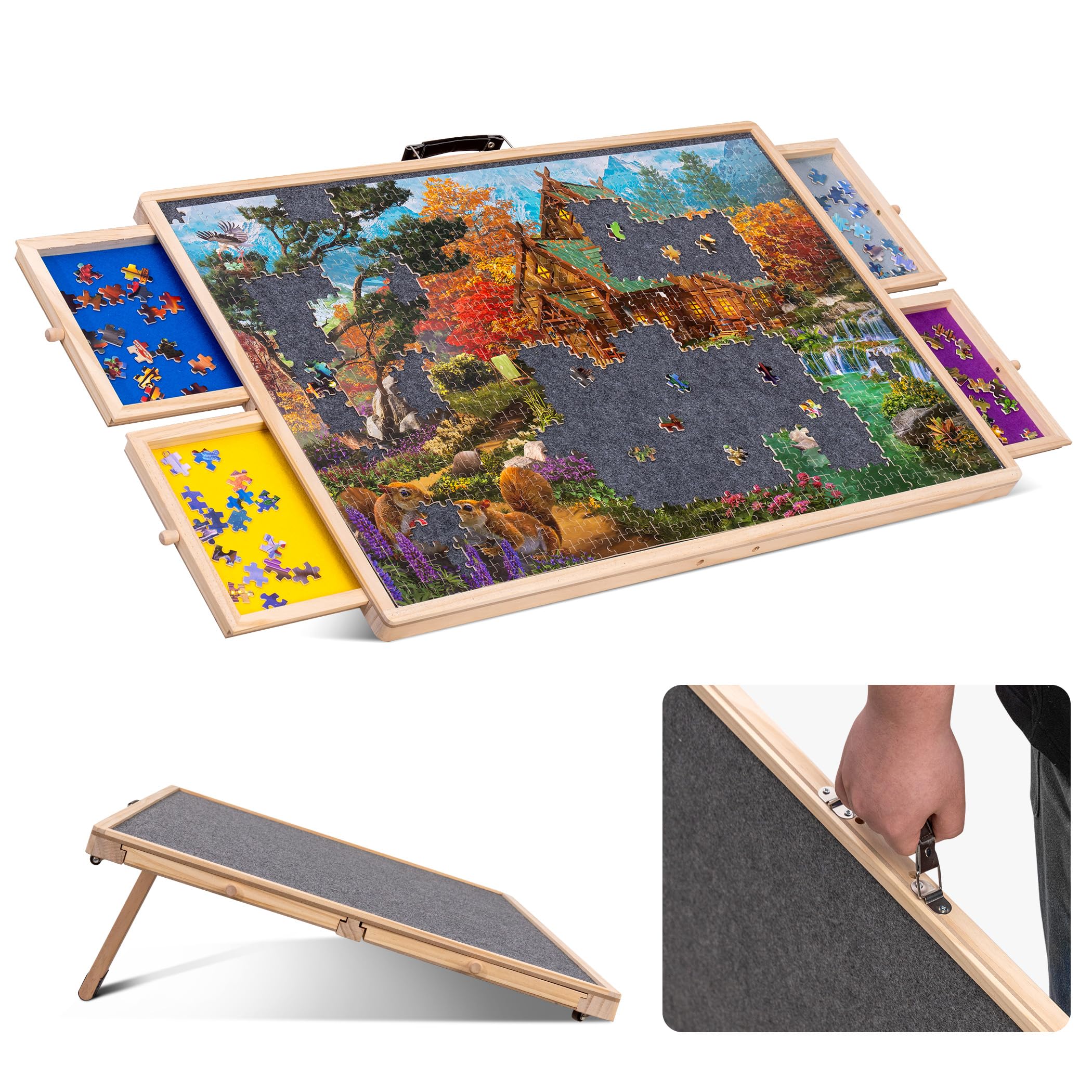 Lavievert 1000 Pieces Rotating Jigsaw Puzzle Board with 4 Sorting Drawers, Tilting Jigsaw Table with Cover, Wooden Puzzle Plateau Board with Non-Slip Tabletop for Adults