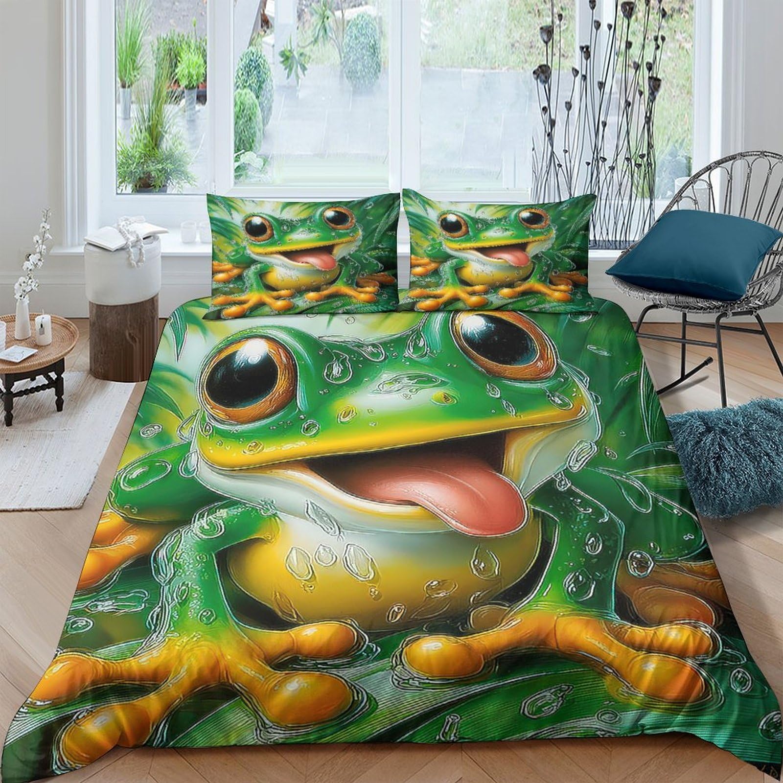 Ctjqhvkz Style-2 3D Printed Cartoon Frog Fitted Sheet Microfiber Soft Anti-Slip Mattress Cover For Bedroom Dorm Youth Gift Decor Single（135X200cm）