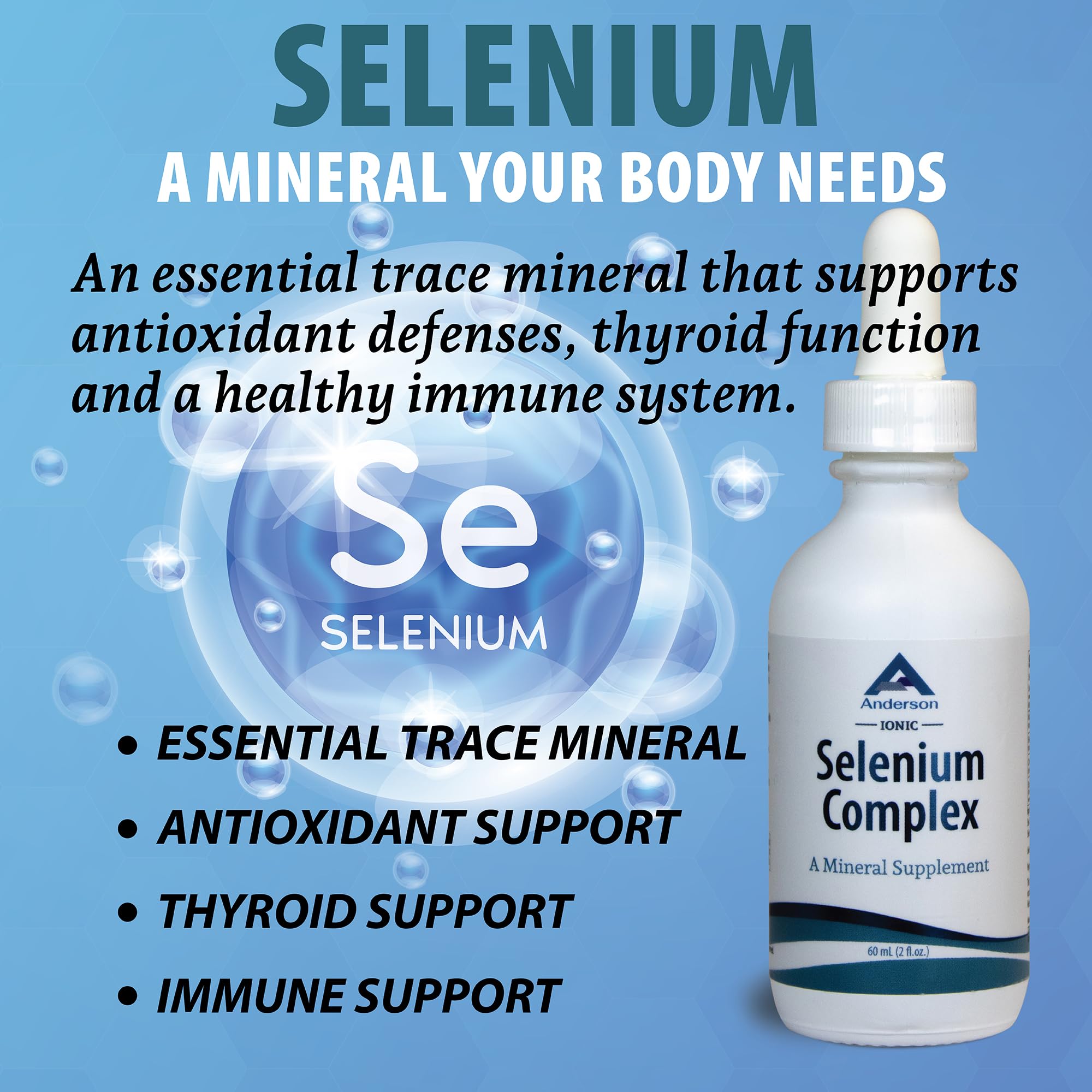 Anderson Ionic Selenium Complex, Liquid Selenium Supplement Drops, Supports Thyroid and Immune System, Antioxidant, Fights Free Radicals, Mineral Glass Bottle with Dropper, 40 Servings, 2 fl oz — Amazon image 2
