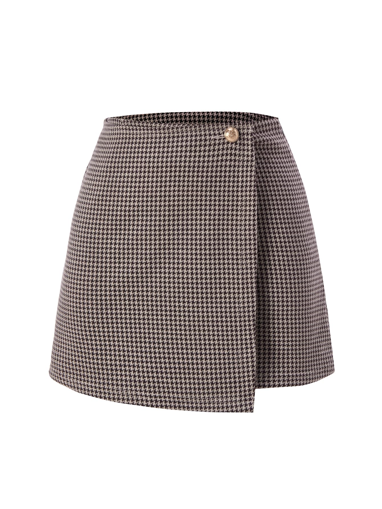 Womens Houndstooth Wrap Mini Skirt Vintage High Waisted Button A Line Dressy Casual Skirts