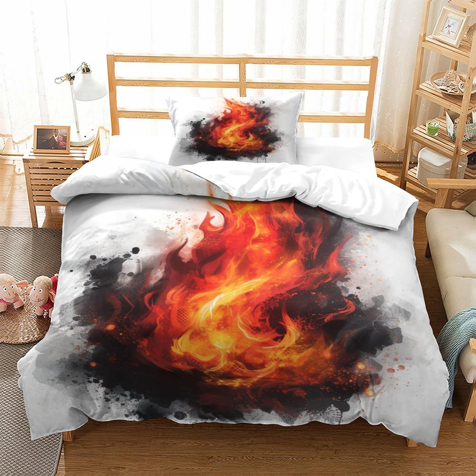 P1s9u7w5y Burning Splash Modern Flame Design 3D Printed Duvet Cover Set 3Pcs Microfiber Fire Art Bedding Set Single（135X200cm）