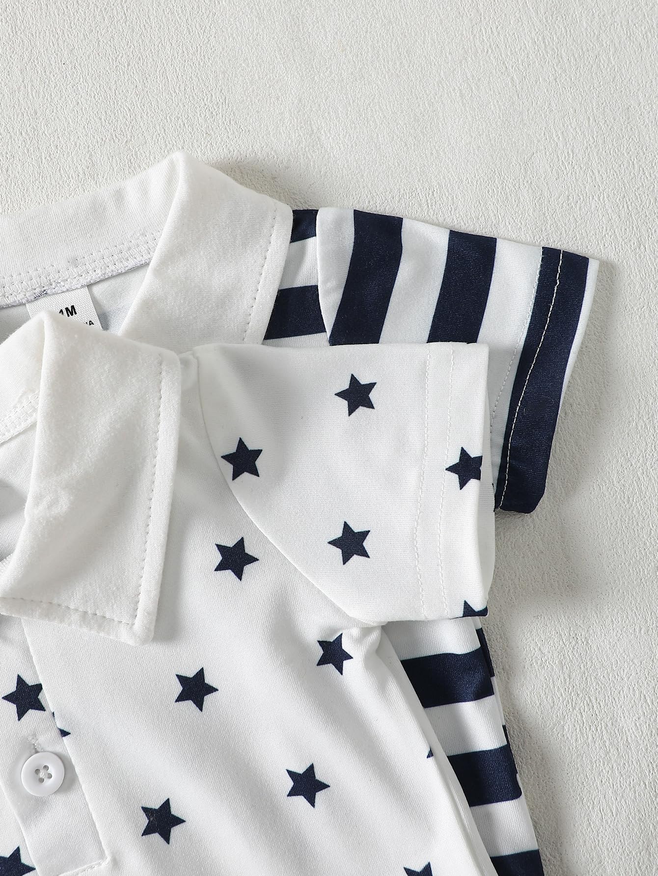 Conjunto de camiseta polo y pantalones cortos para bebé, 2 piezas, azul marino, blanco, estrellas, rayas, conjunto de ropa de verano para recién nacido — view 3