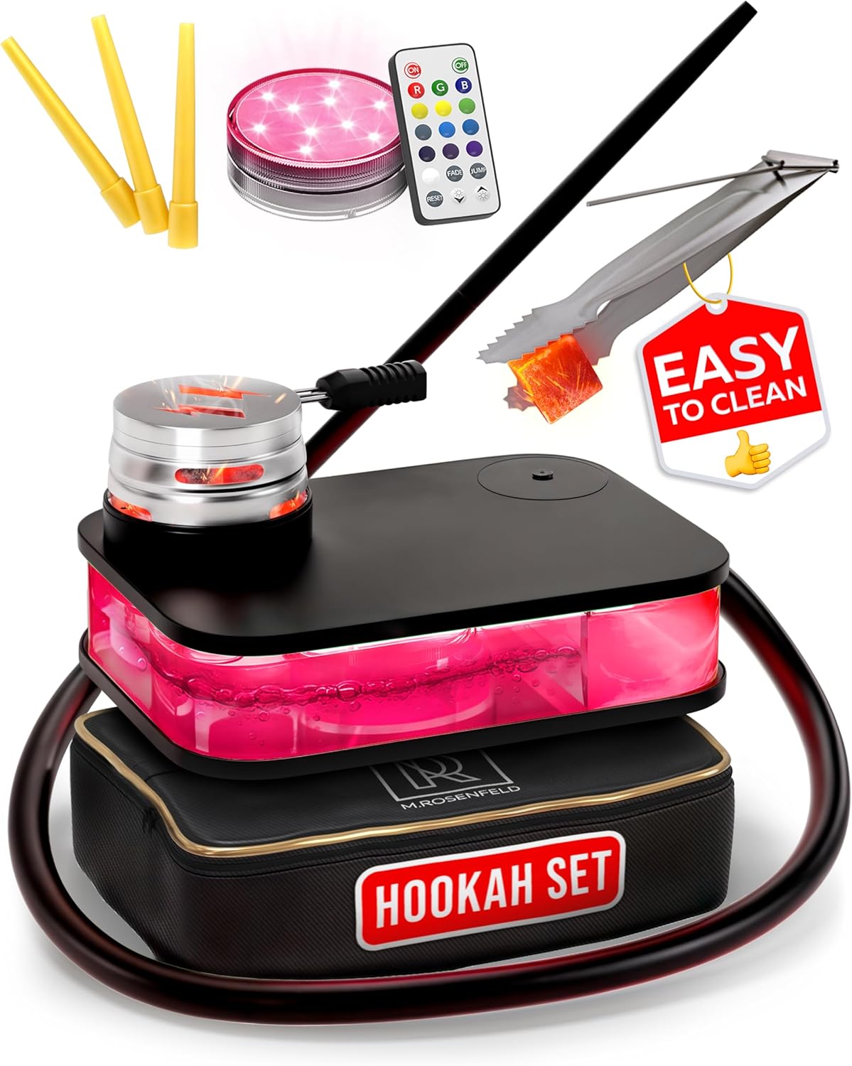 Portable Hookah Set With Everything - Black Portable Hookah Set for Travel with Flat Hookah Bag - Hookah Kit with Charcoal Holder & Coal Cover- Travel Sisha Hooka Set
