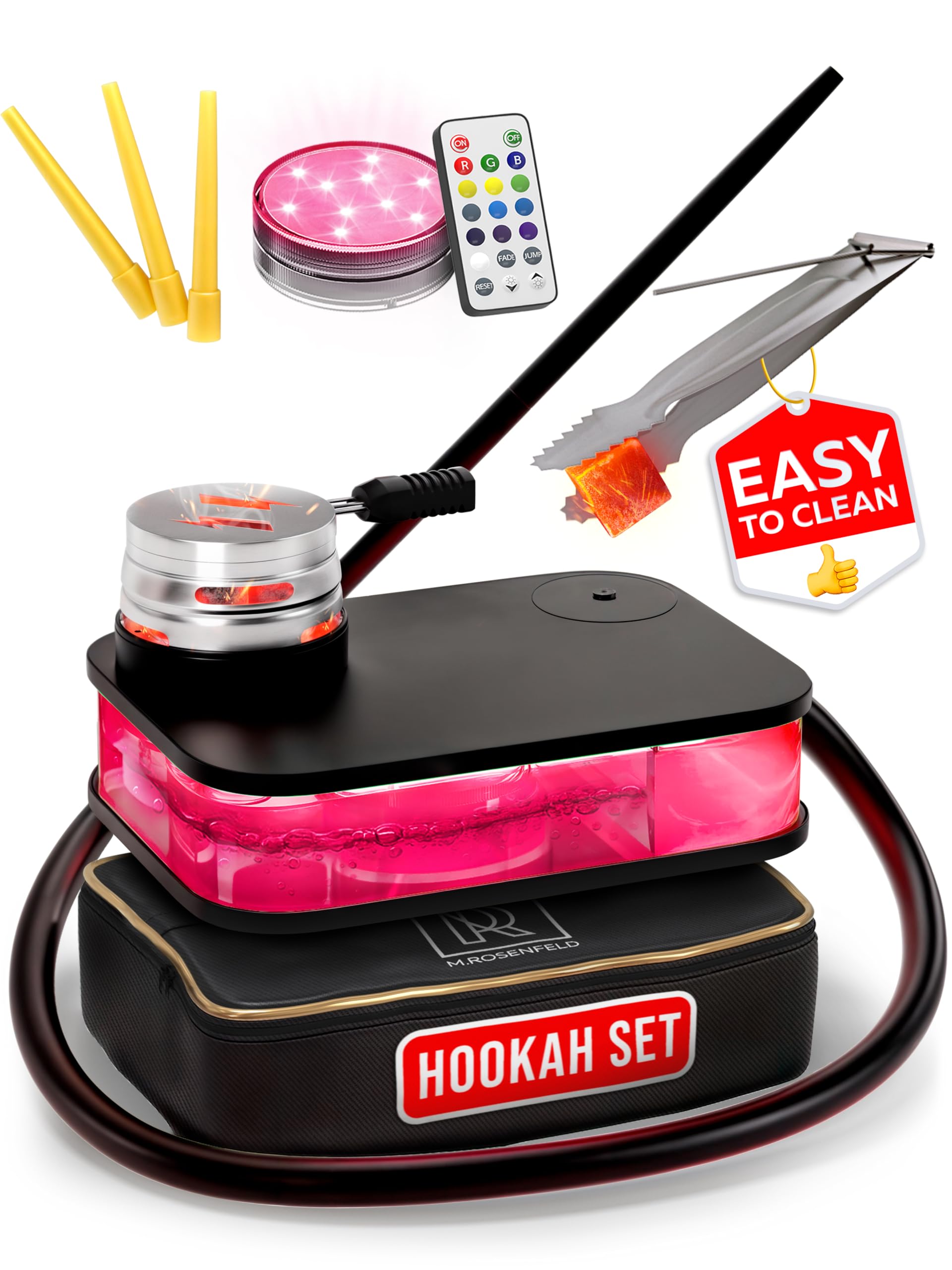 Portable Hookah Set With Everything - Black Portable Hookah Set for Travel with Flat Hookah Bag - Hookah
