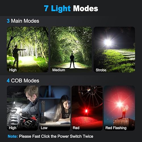 Miniatura 6 de KINGCAESAR Paquete de 3 linternas recargables de 90,000 lúmenes altos, luz LED ultra brillante para el hogar, linternas de alta potencia con 7 modos