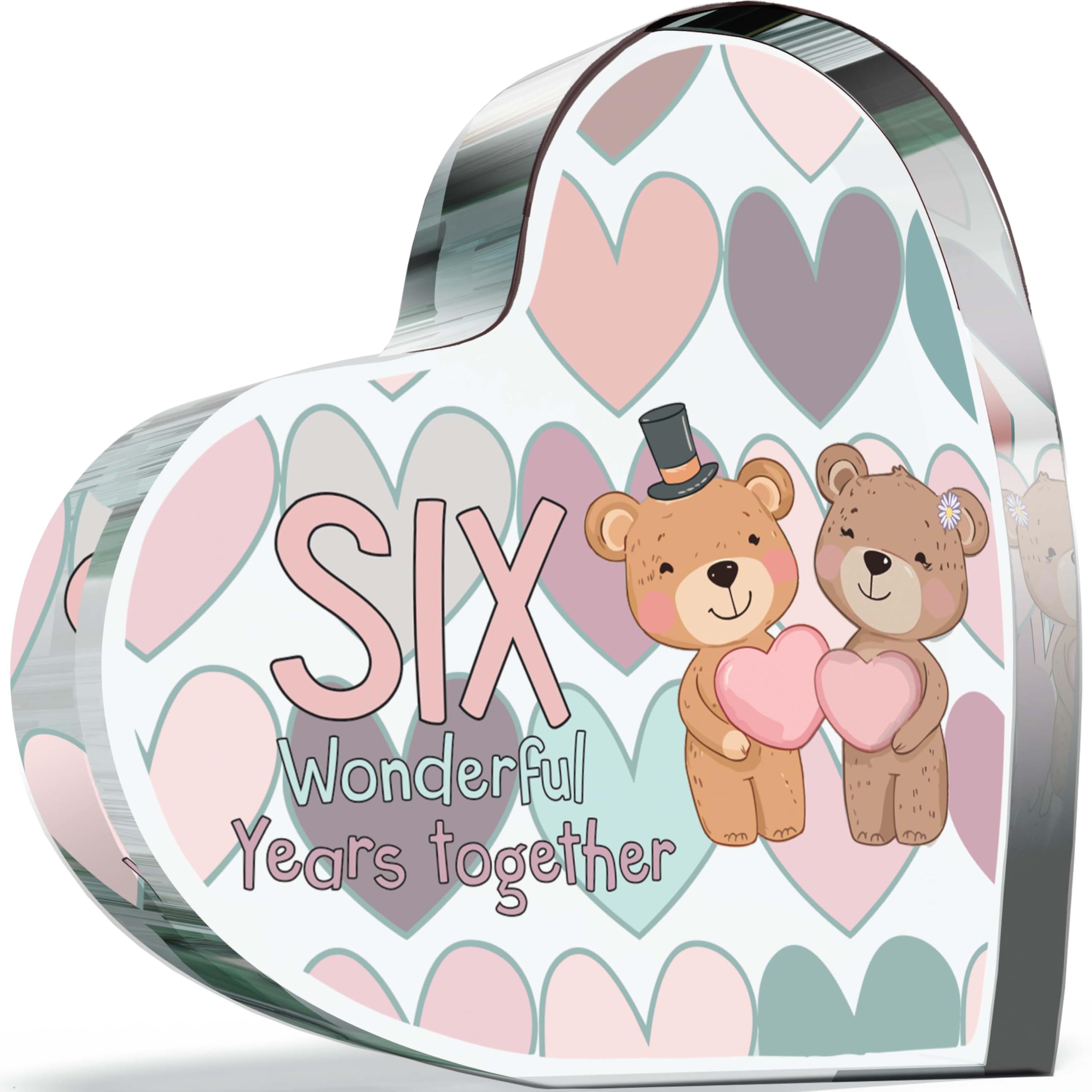 Giftzie Women's 06 6Th Anniversary Acrylic Heart Plaque For Wife Or Husband, 6 Wonderful Years
