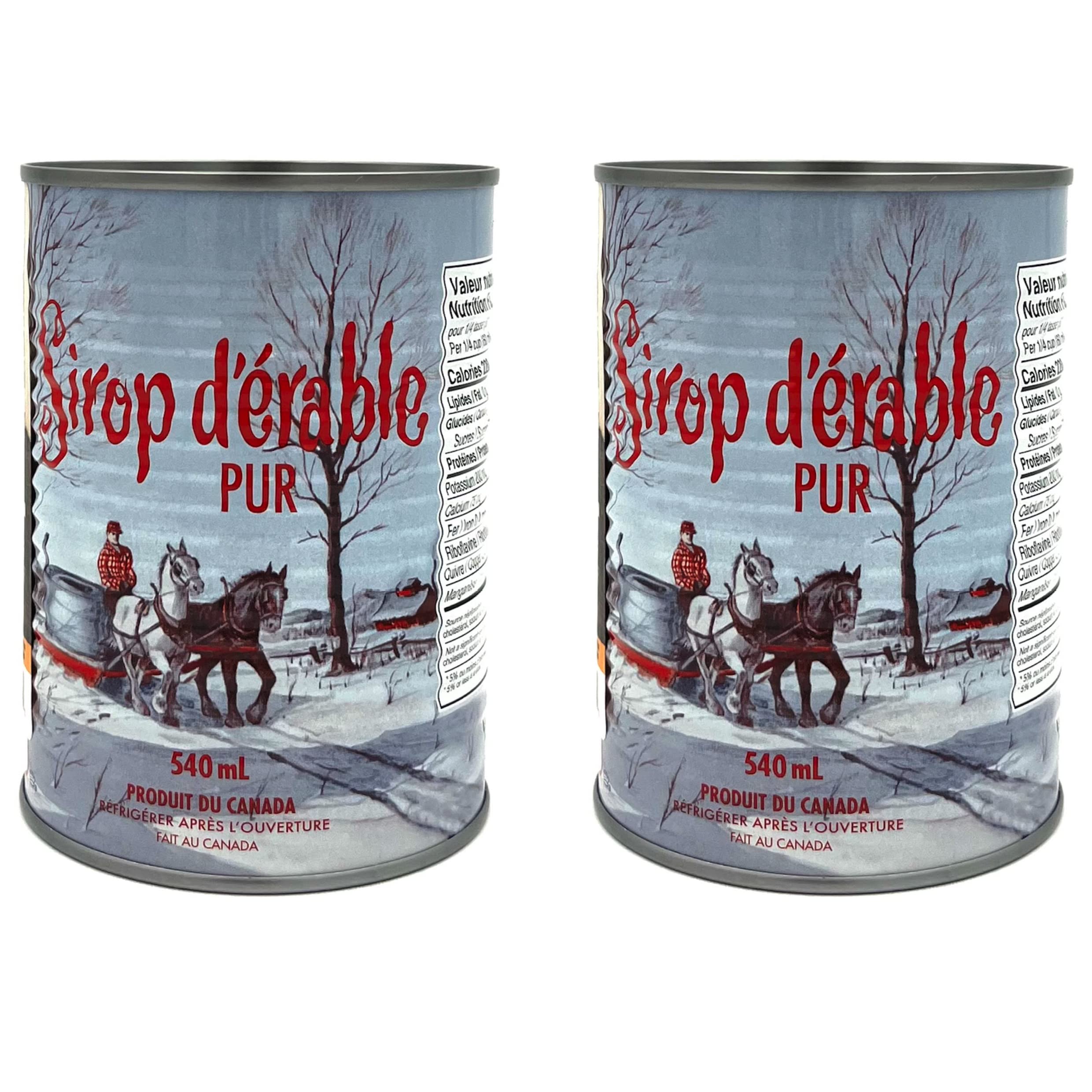 Pack de 2 conserves de Sirop d'érable Doré du Canada - Sirop d'érable de première qualité. Canne de 540ml